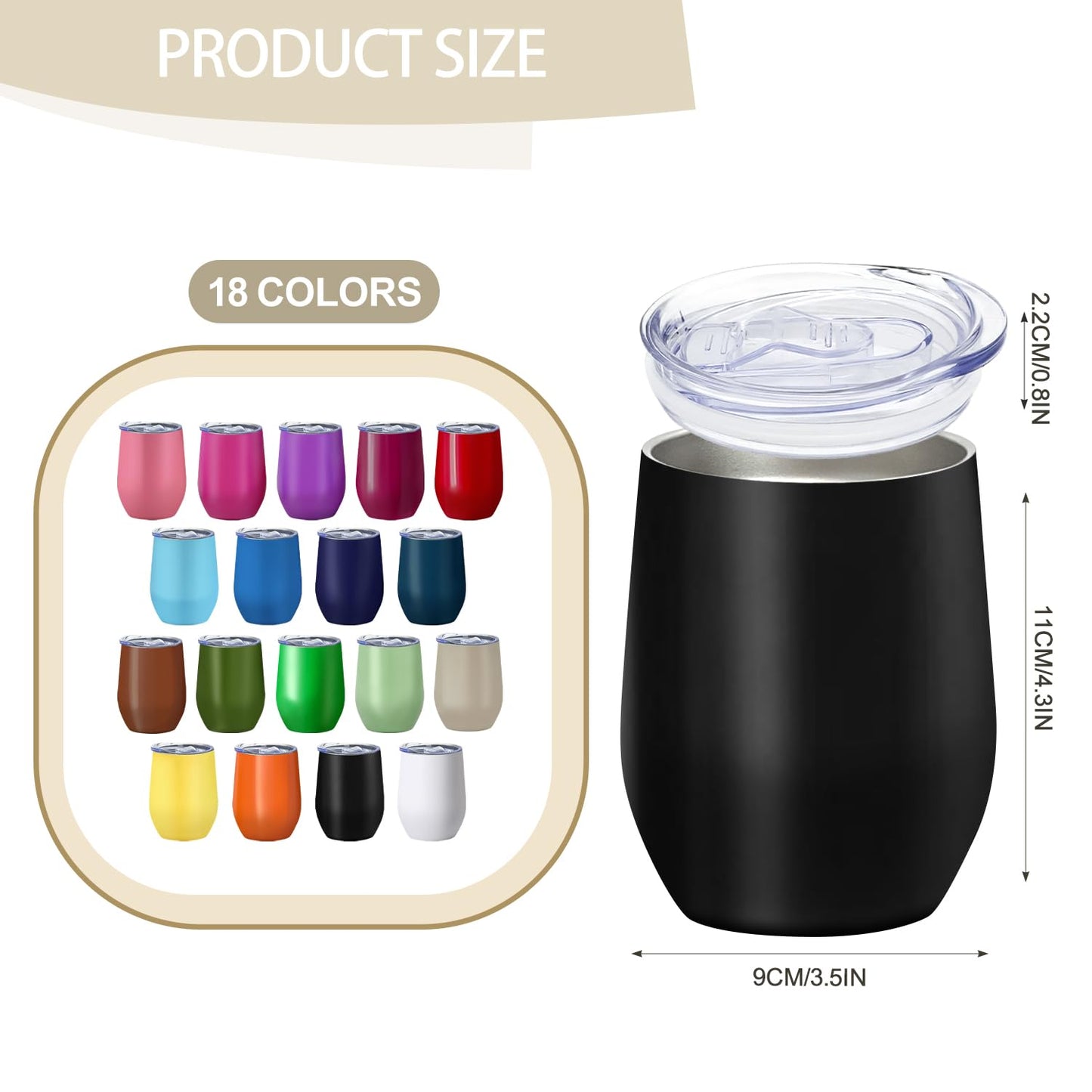 YOUKE OLA 18 Pack Stainless Steel Wine Tumbler with lid, 12oz Insulated Wine Tumbler Stemless Double Wall Vacuum Wine Glass Coffee Tumbler Bulk for Coffee, Wine, Cocktails, Champaign, 18 Colors