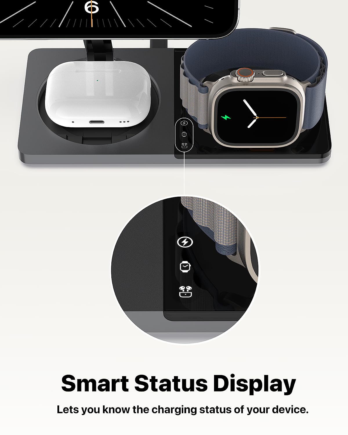 3 in 1 Wireless Charging Station for Apple Device: Fast Charging Station for iPhone and Watch with MagSafe, Foldable Charger Stand for iPhone 12-16 & iPhone 16 & iWatch & AirPods