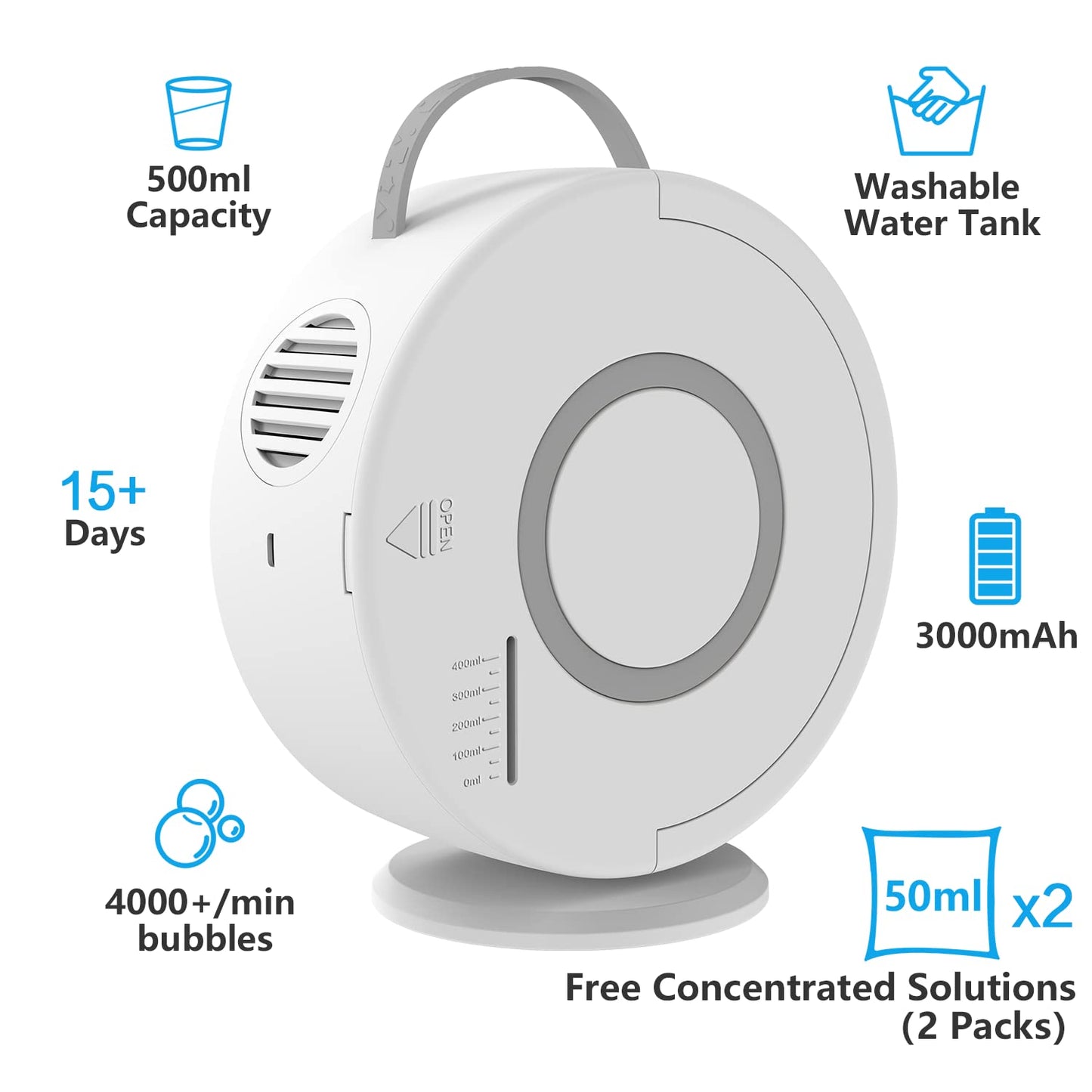 Bubble Machine for Kids Toddlers,Automatic Bubble Blower Rechargeable, 90° 360° Auto Rotatable Portable Bubble Maker Electric Bubbles Toy for 3 4 5 6 7 8 Year Old, Outdoor Wedding Party Gifts