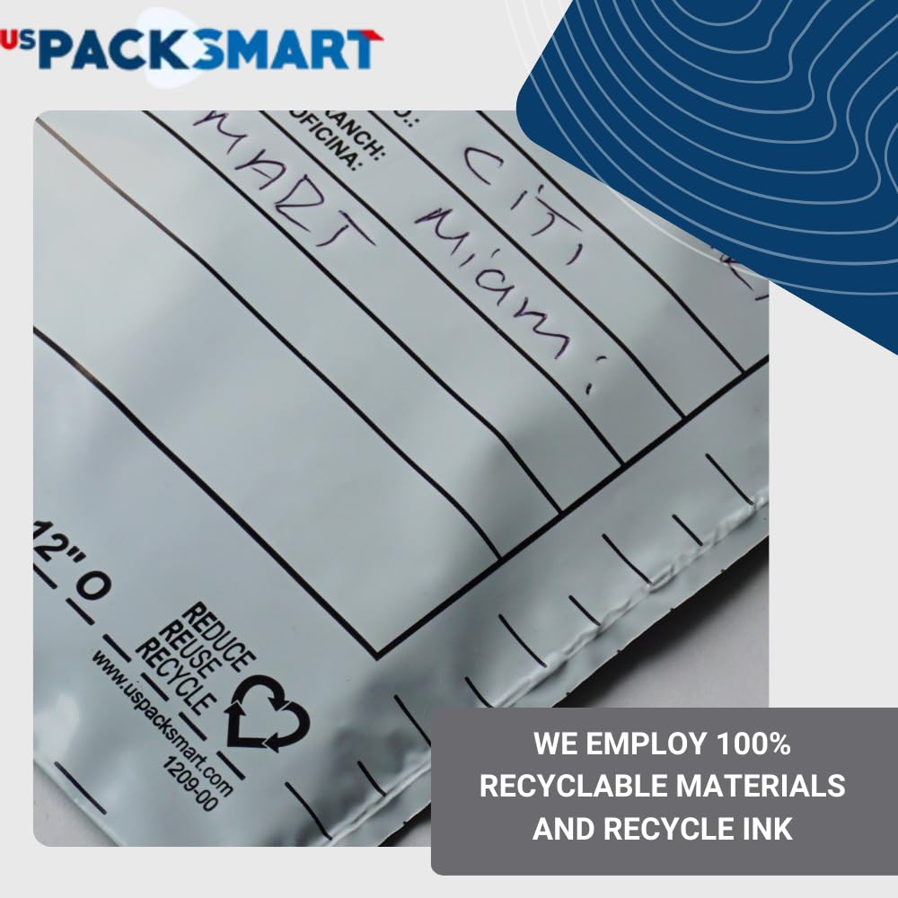 USPACKSMART Clear Plastic Coin Bag 12.5" x 21.5" | 50 lb. Capacity | Sequential Barcode Number, Self-Sealing, Permanent Adhesive | Ideal for Handling and Transport of Coins and Casino Chips | 50-Pack