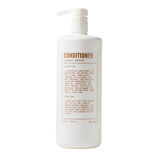 Blu Atlas Men's Natural Conditioner - For All Hair Types - Deep Moisturizing and Scalp Soothing Vegan Sulfate and Paraben-Free- Coconut Apricot 32 oz.