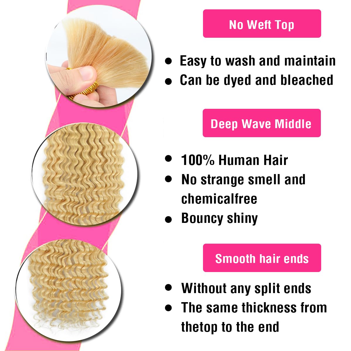 613 Blonde Human Braiding Hair Deep Wave Bulk Human Hair For Braiding No Weft Bundle 100g 2 Bundles/Pack 100% Brazilian Virgin Deep Wave Curly Human Hair Extensions For Braids Human Hair 16 Inch