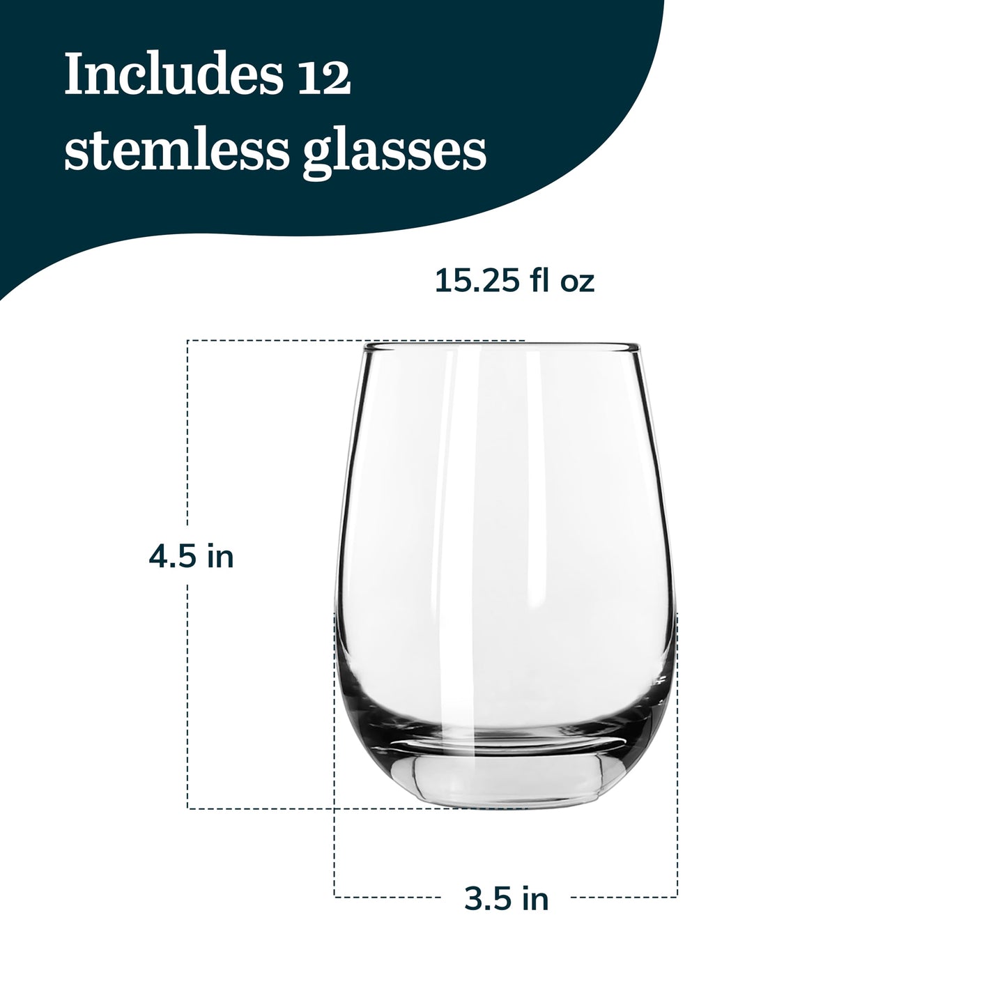Libbey 231 Stemless Wine Glasses Set of 12, Clear, Restaurant Quality Red and Wine Glass Set, Glassware Set for Large Gatherings and Events