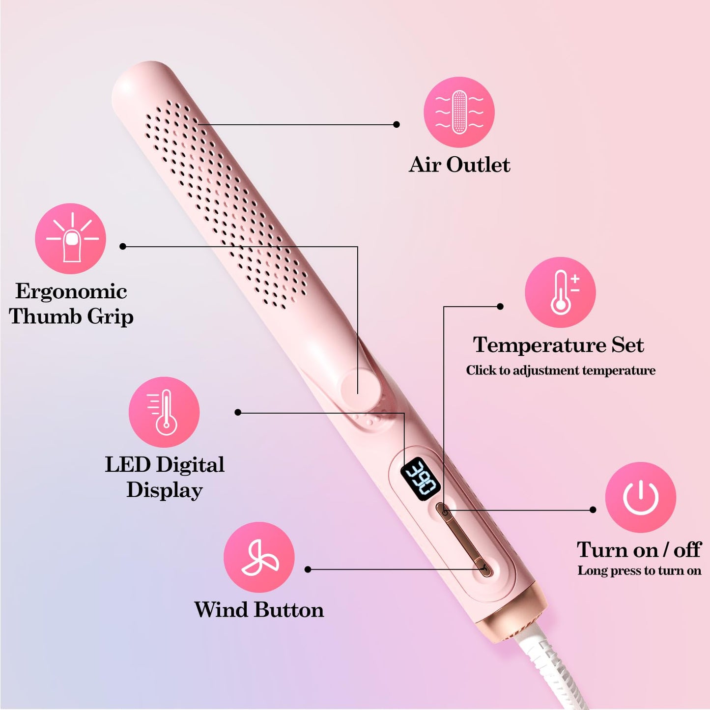 Hahahope Hair Straightener and Curler 2-in-1, 360°Airflow Styler Curling Iron, 20 Million Negative Ion Hair Care, LED Digital Display Multiple Temp, Auto Off, Dual Voltage