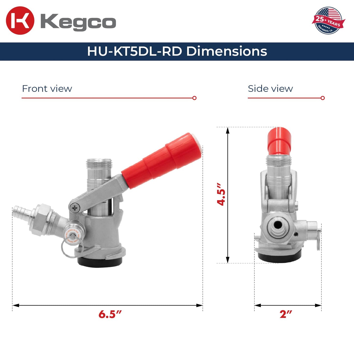 Kegco Beer Keg Coupler D System Tap - Red Lever Handle