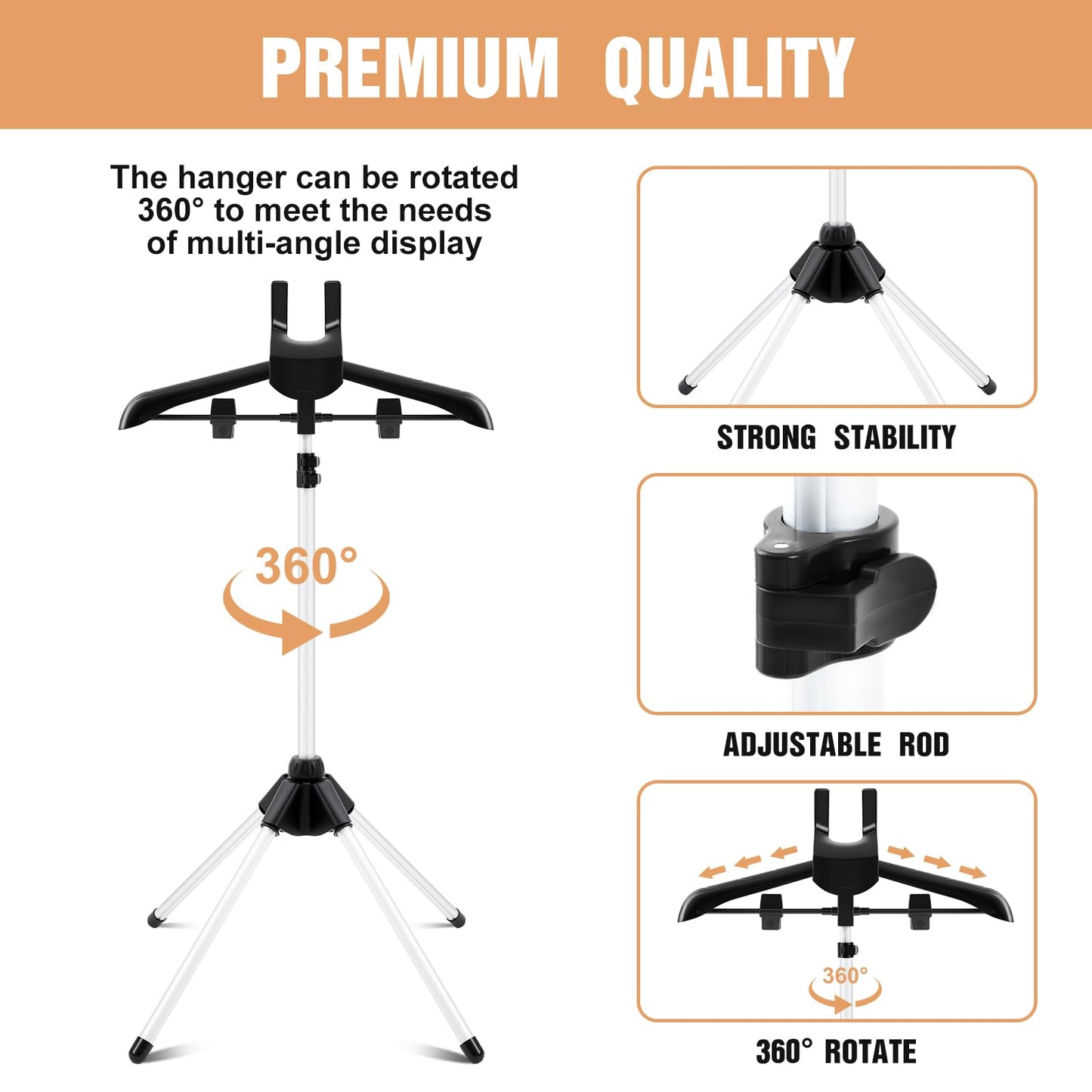 Patelai 2 Pack Adjustable Shirt Display Stand 32-63 Inch, Foldable Clothing Display Stand Mannequin Torso for Retail Vendors, Multi-use Steamer Rack for Clothes Garment(Black)