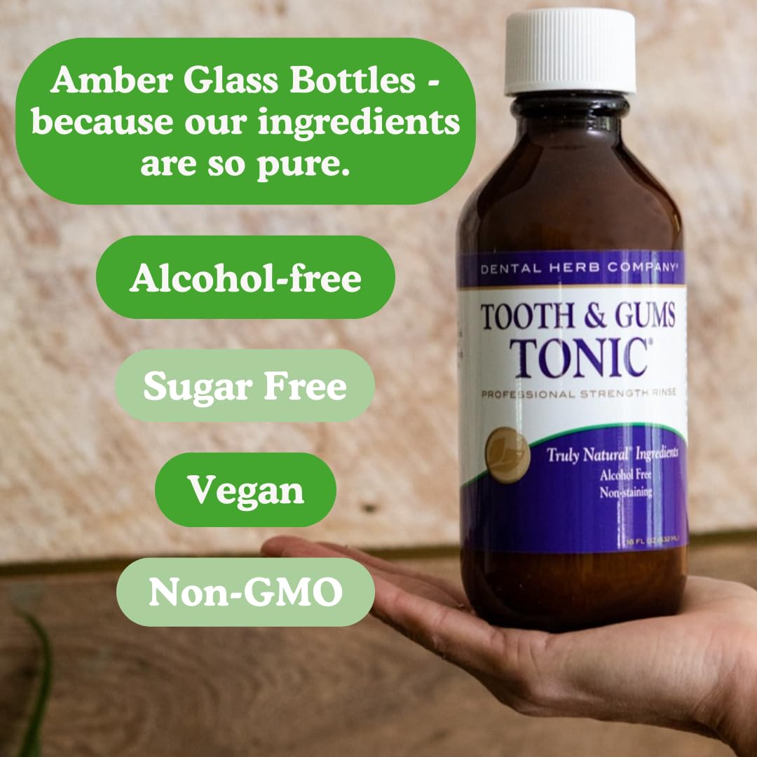 Dental Herb Company Tooth & Gums Tonic Oral Rinse – Natural Professional Strength Mouthwash with Essential Oils & Herbs for Gum Health, Bad Breath & Gum Irritation – Alcohol-Free, 18 oz. (2 Bottles)