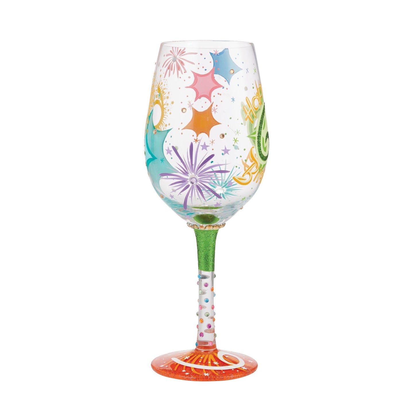 Enesco Designs by Lolita Happy 60th Birthday Hand-Painted Artisan Wine Glass, 15 Ounce, Multicolor