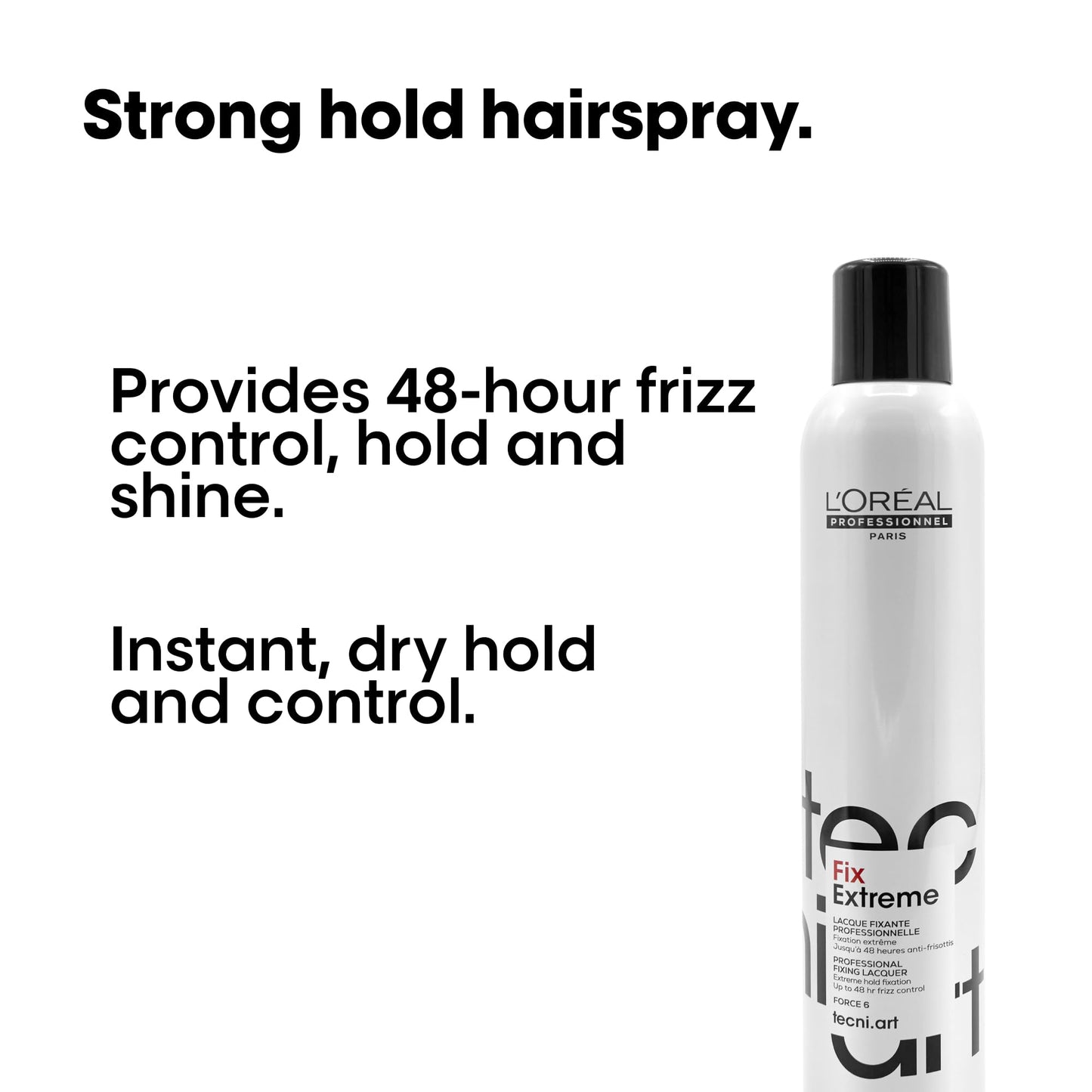 L'Oreal Professionnel Fix Extreme Lacquer - Strong Hold Hairspray For All Hair Types, Anti-Frizz and Shine, Packaging May Vary