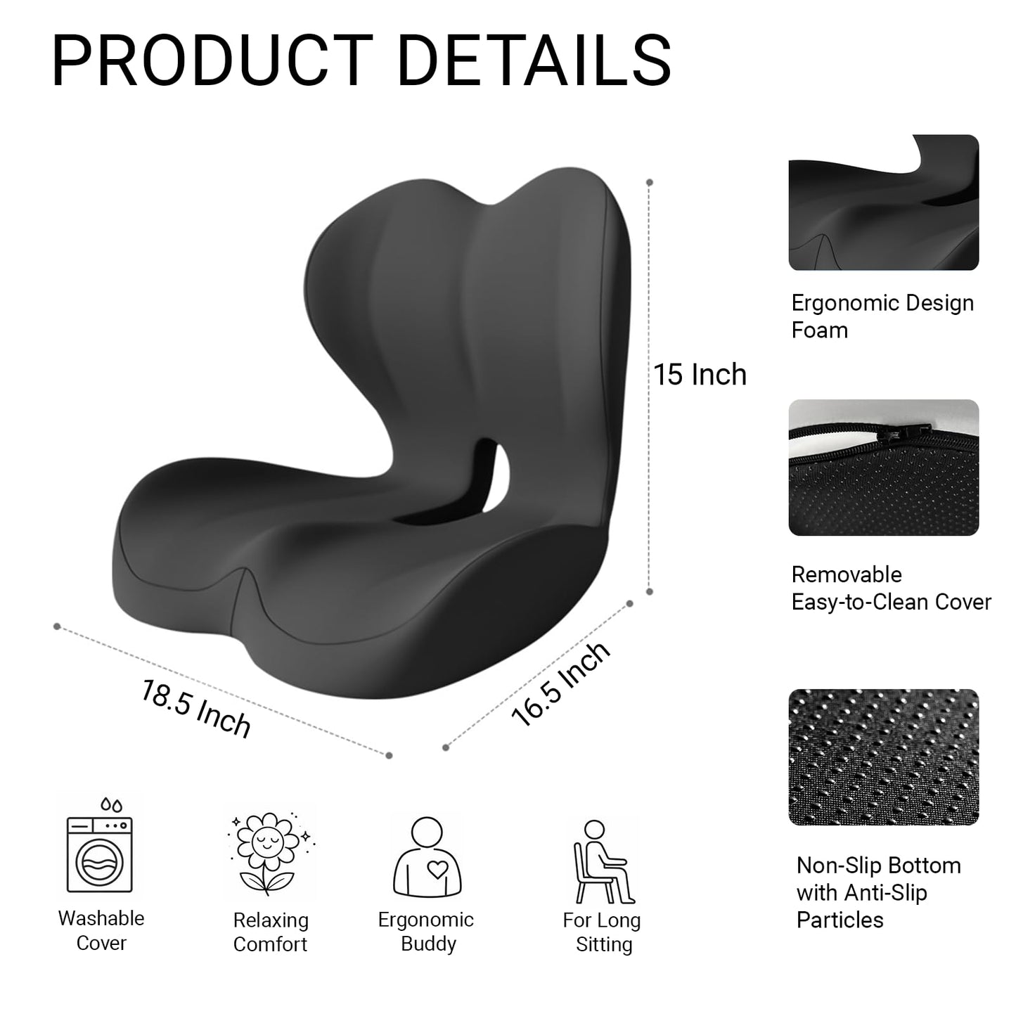 TryWalk Ergonomic Seat Cushion Set with Lumbar Support Pillow, High-Density Memory Foam Cushion with Non-Slip Base, Posture Support Cushion for Office Chair, Home Chair, Car Seat, Dark Gray