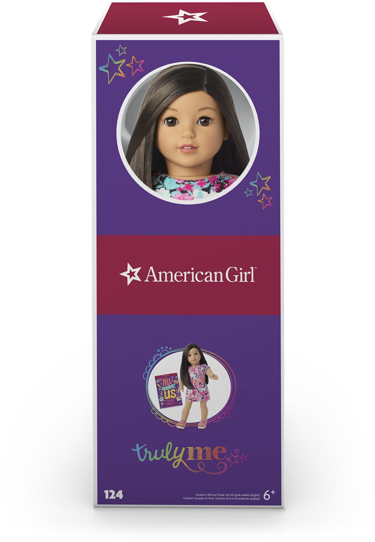 American Girl Truly Me 18-inch Doll #124 with Brown Eyes, Black-Brown Hair, Lt-to-Med Skin, T-shirt Dress, For Ages 6+, Floral