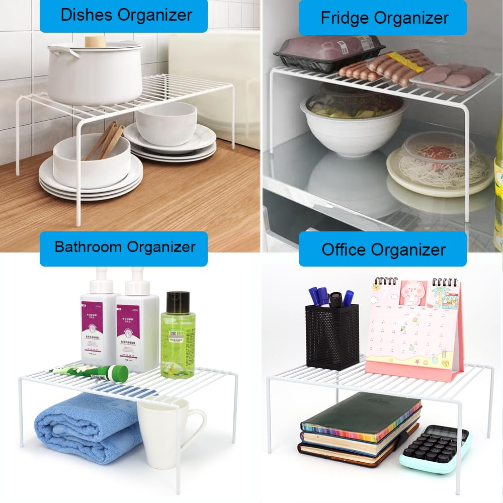 iPEGTOP Set of 6 Large (15.7 x 9.4 Inch) Kitchen Cabinet Organizer Shelf, Wire Freezer Storage Shelves Rack, Rustproof Steel Metal Shelf Riser for Dish Plates Pantry Cupboard Organization, White