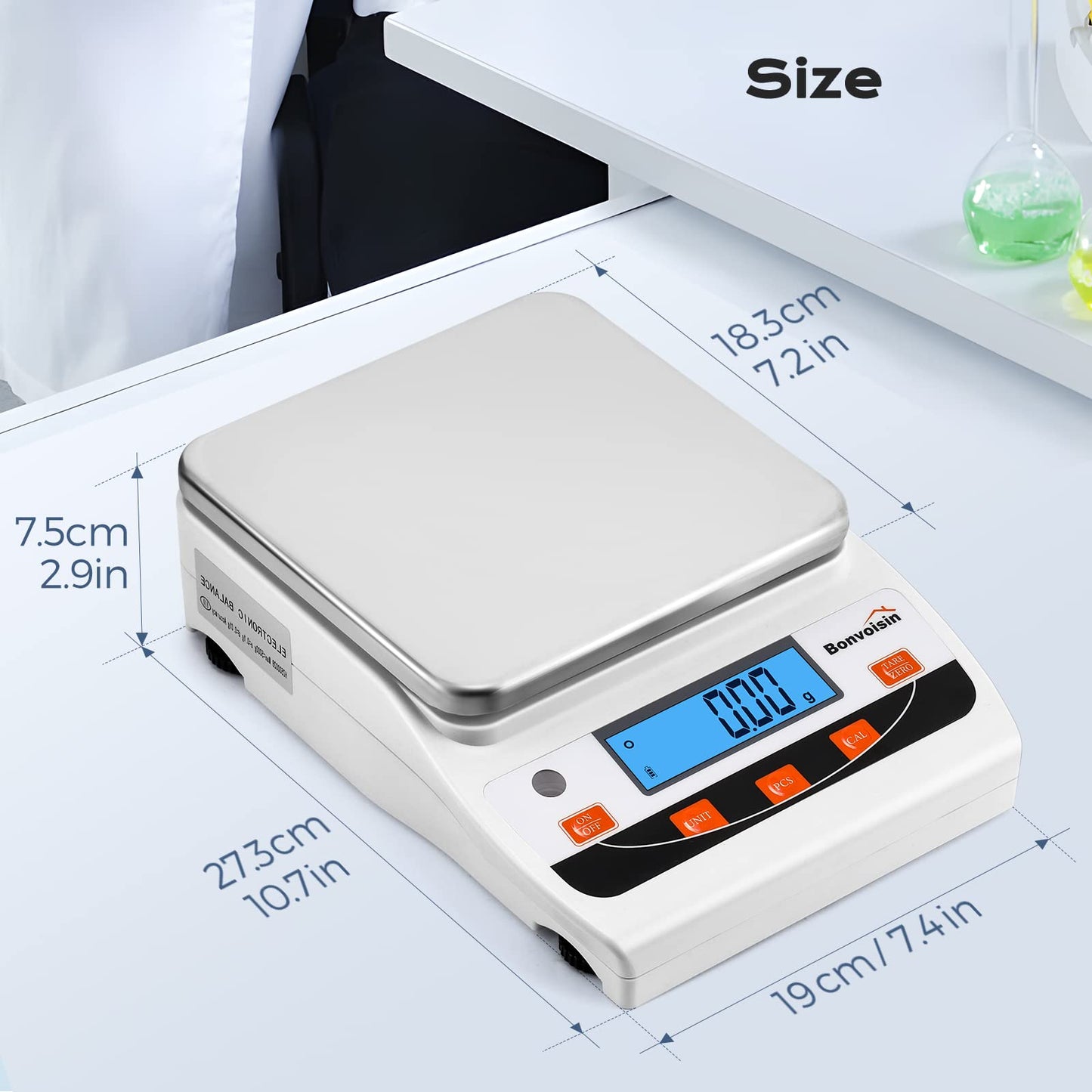 Bonvoisin Lab Scale 5000g/0.01g High Precision Laboratory Scientific Scale 0.01 Gram Accuracy Electronic Analytical Balance Digital Kitchen Jewelry Scale (5000g, 0.01g)
