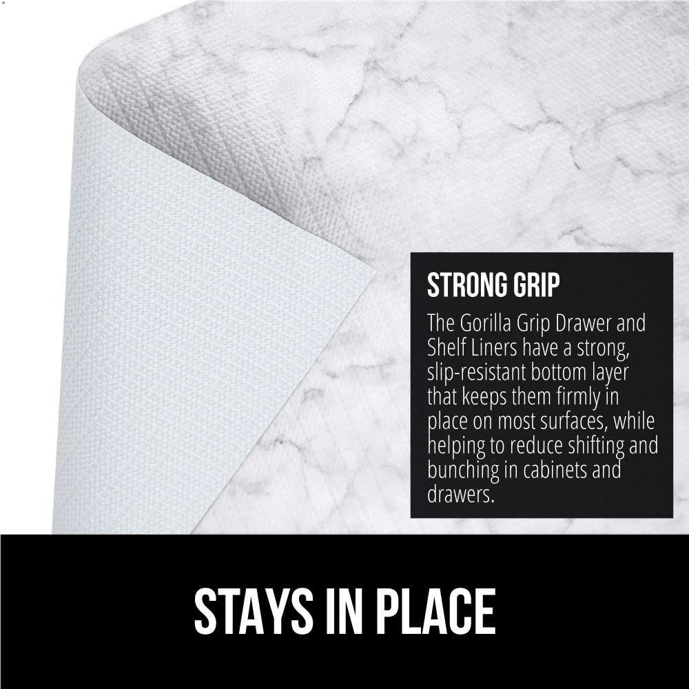 GORILLA GRIP Slip Resistant Drawer and Shelf Liner 2 Pack, Non Adhesive Water Resistant, Easy Clean and Trim, Smooth Surface Liners for Kitchen Cabinet, Shelves, Drawers, Pantry, 20 IN x 20 FT, Marble