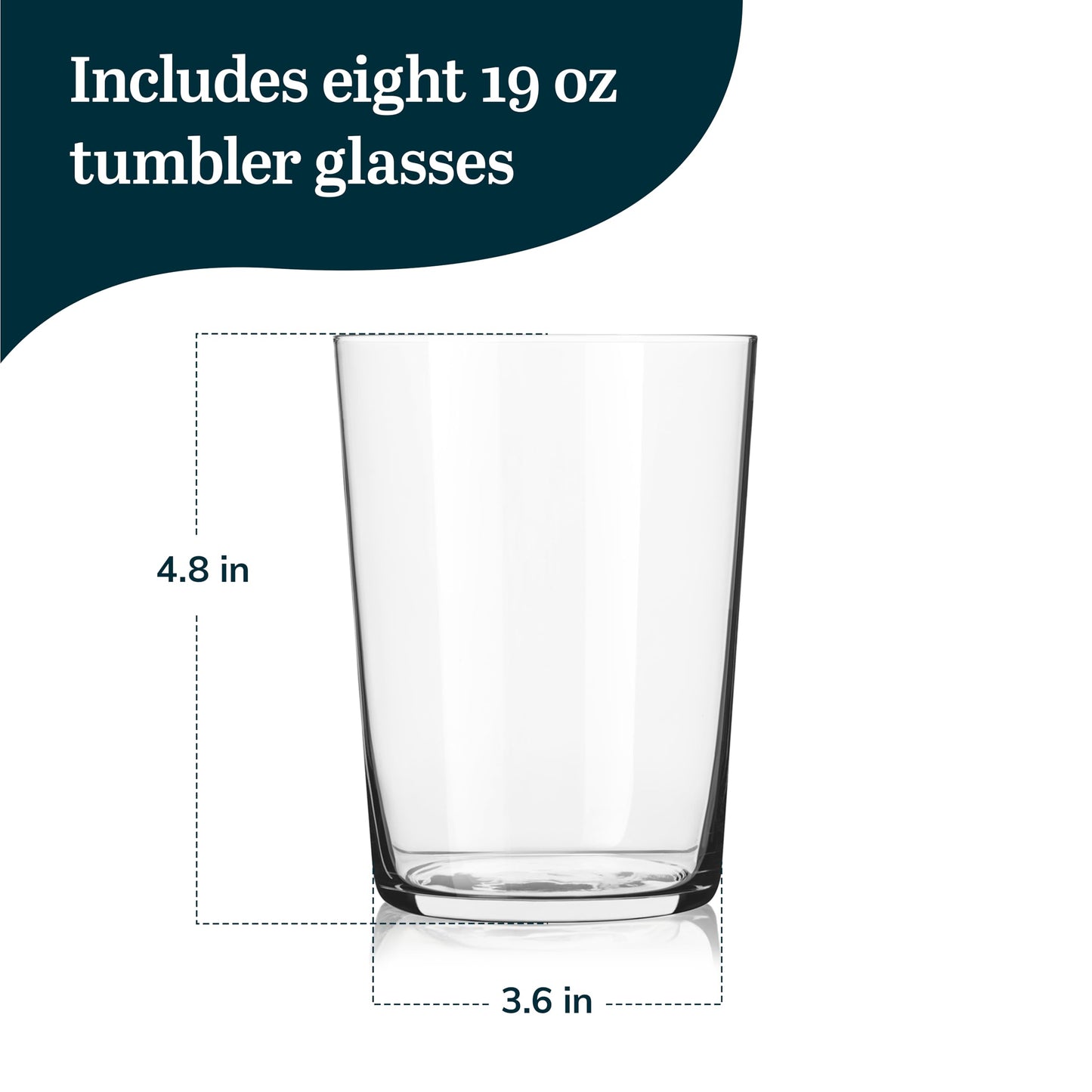 Libbey Café Tumbler Glass Set of 8, 19-Ounce, Dishwasher Safe Glass Cups Set, Versatile Kitchen Glassware for Casual Gatherings, Dinner Parties