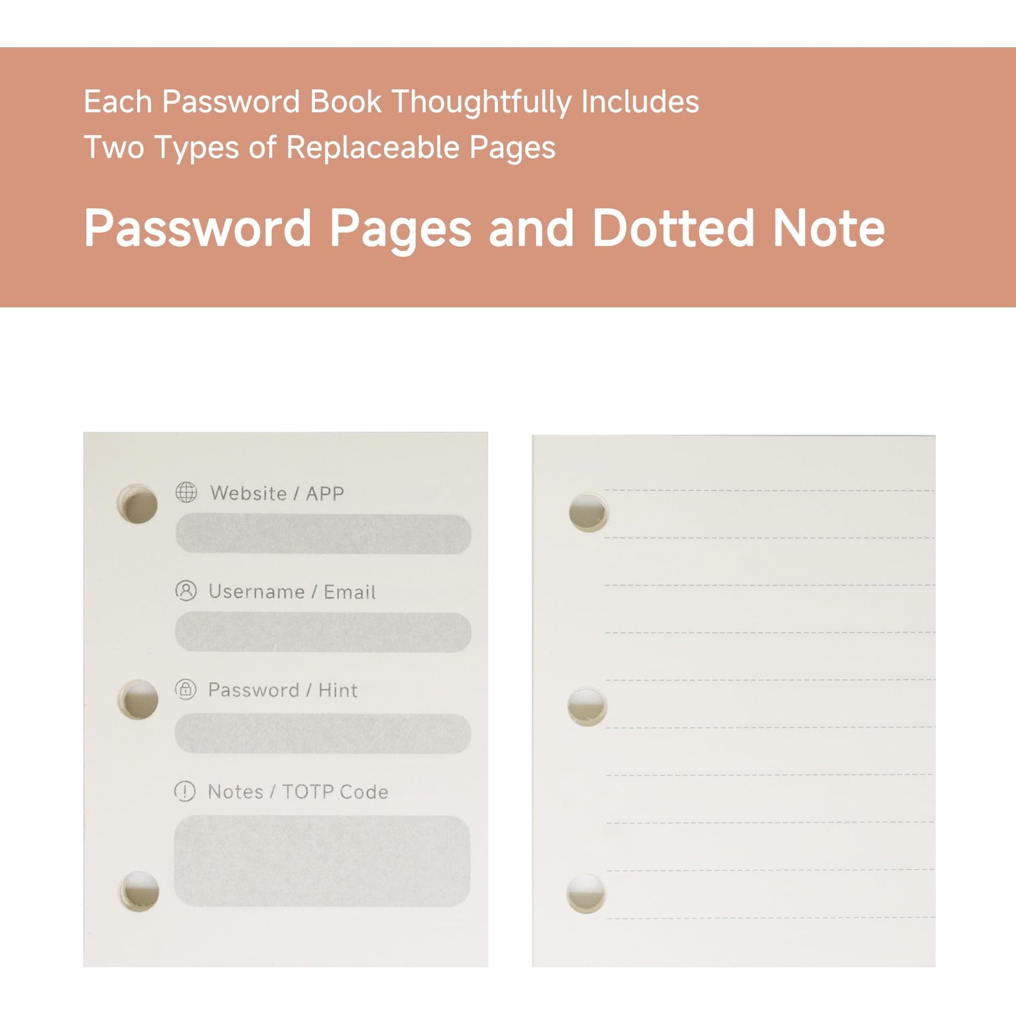 Natmisz: Password Book, A9 Size Leather Binder Password Keeper, 50 Pages Password Notebook Organizer Computer and Internet Address Website Login, Gifts for Home and Office (Black Cover, Silver Rings)