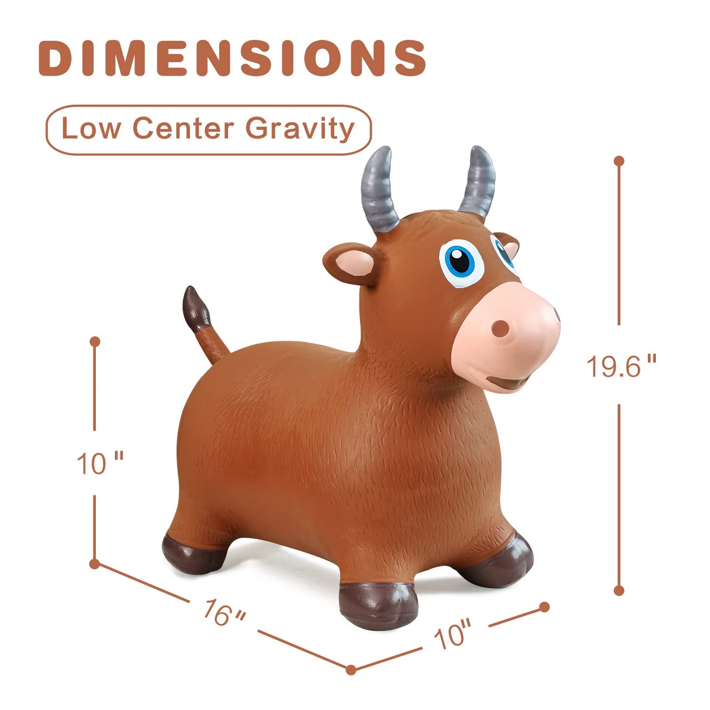 HotMax Bouncy Bull Hopping Horse Toys, Inflatable Bouncing Animal Hopper for Toddlers or Kids, Ride on Jumping Farm Toys for Boy or Girl, Birthday Gift 2 3 4 Year Old (Brown Cow)