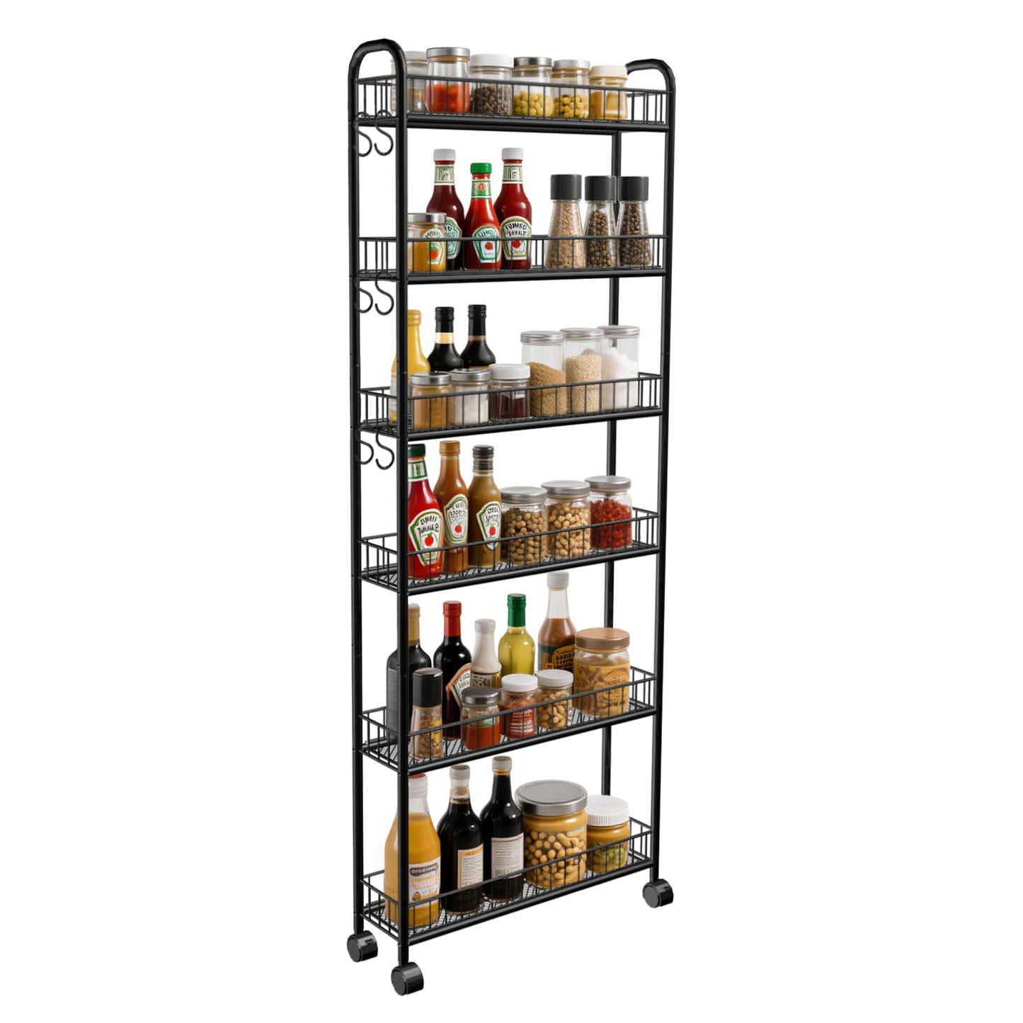 Seadasyoon 6in 6 Tier Slim Storage Cart with Wheels, Narrow Space Rolling Shelving Unit, Metal Wire Mobile Organizer Rack for Kitchen Bathroom Office Laundry