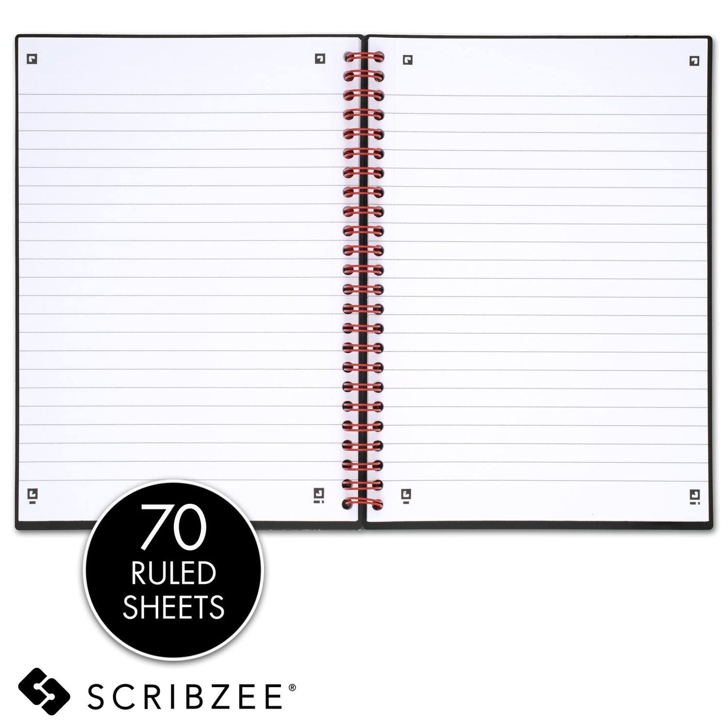 Black n' Red Notebooks, Business Journals, 3 Pack, 8-1/4" x 5-7/8", 70 Sheets, Ruled, Optik Paper, Scribzee App, Flexible Poly Cover, Wirebound, Black (400161061)