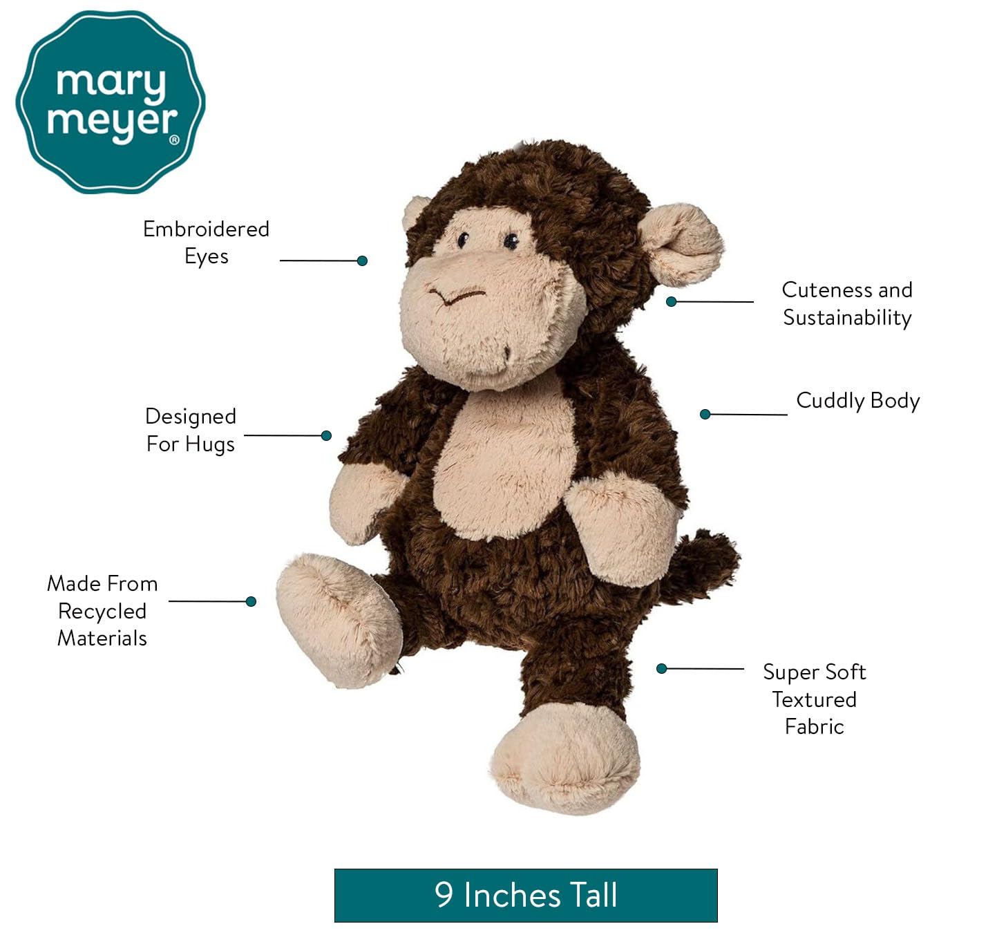 Mary Meyer - Recycled Again Friends Soft Plush Animal Toy Made from Recycled Materials - Monkey 12"