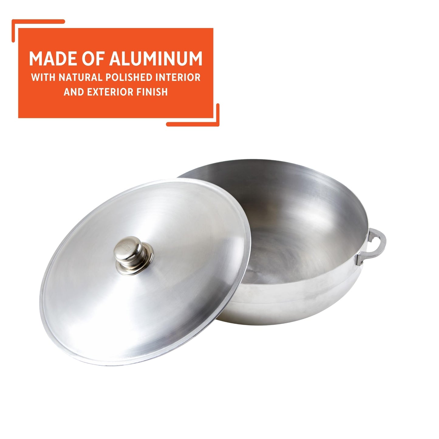 IMUSA Traditional Polished Aluminum Caldero (Dutch Oven) with Lid, 6.9 Quarts, Polished Aluminium