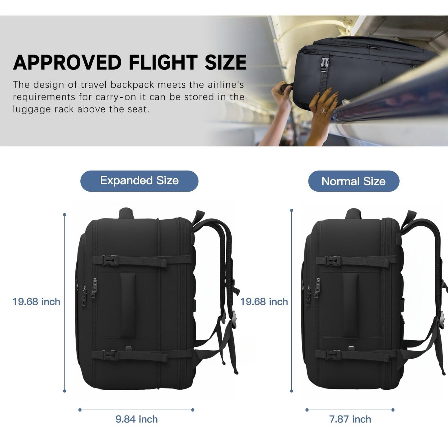 Gieury Carry On Backpack, 50L Travel Backpack, Luggage Backpack TSA Flight Approved Laptop Backpack for Men & Women, Large Expandable Backpack 40L Daypack Lightweight Business Weekender Bag, Black