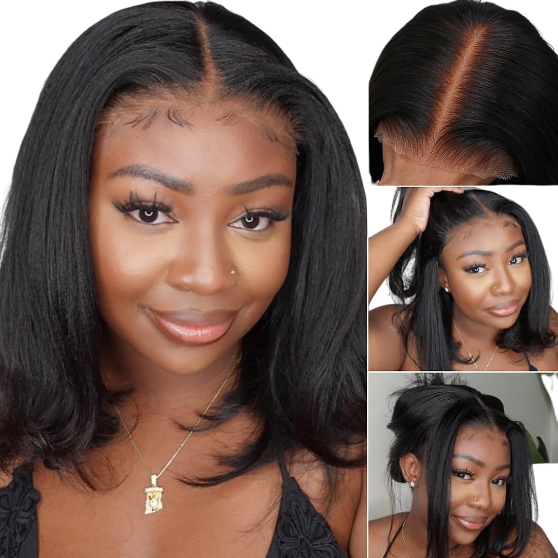 UNICE Bye Bye Knots Wig Yaki Kinky Straight Bob Wigs Human Hair Pre Bleached Invisible Knots 7x5 Lace Front Wigs Human Hair Pre Everything Glueless Wigs Pre Plucked Pre Cut Lace 12 inch