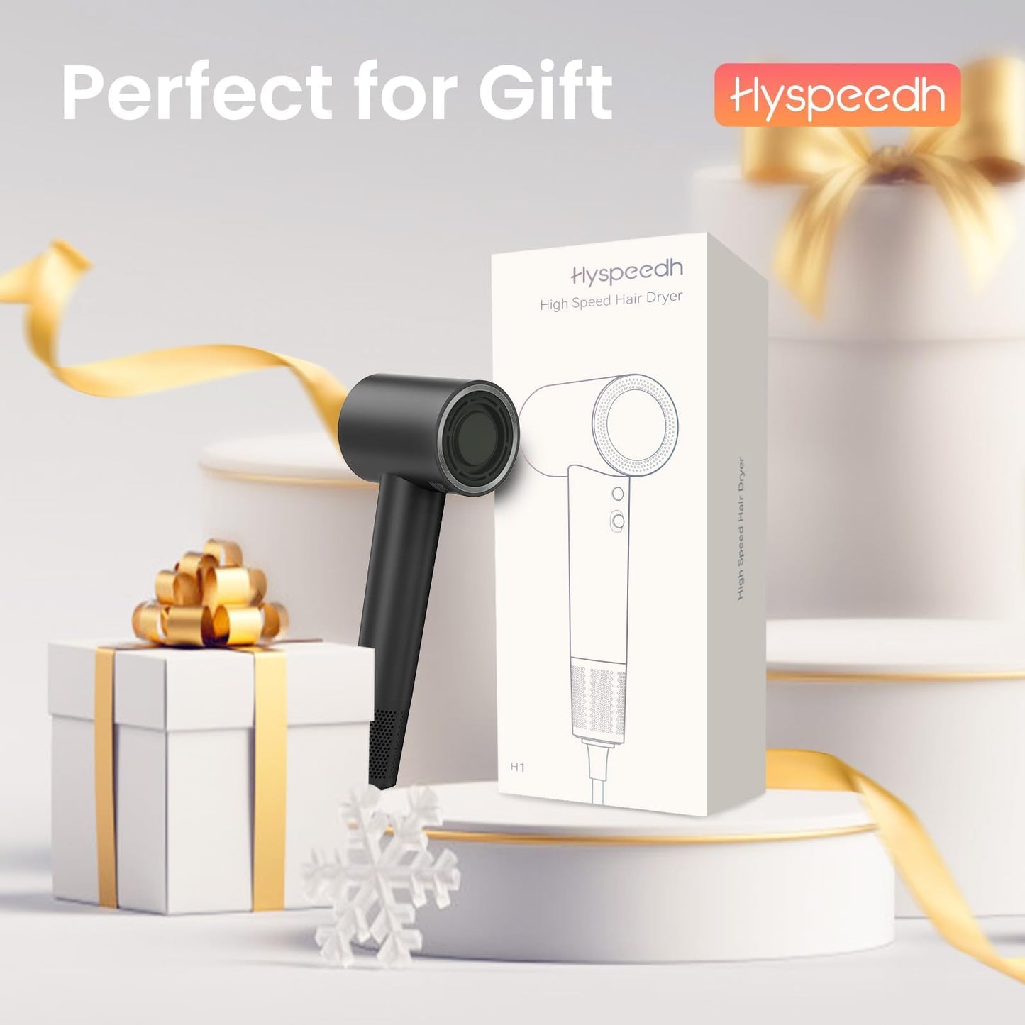 Hair Dryer with 110K RPM High Speed 1400w Motor for 1-4min Fast Dry, 49db Low Noise & 0.86lb Lightweight,2 Billion Plasma & Smart Thermo Control & Strong Magnetic Nozzle Diffuser (Darkgray)