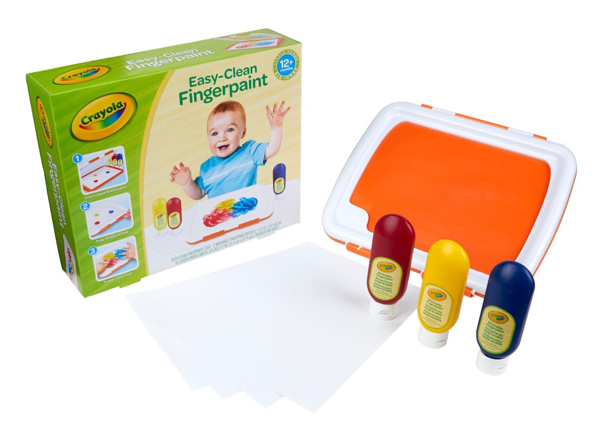 Crayola Washable Finger Paint Station, Less Mess Finger Paints for Toddlers, Kids Gift