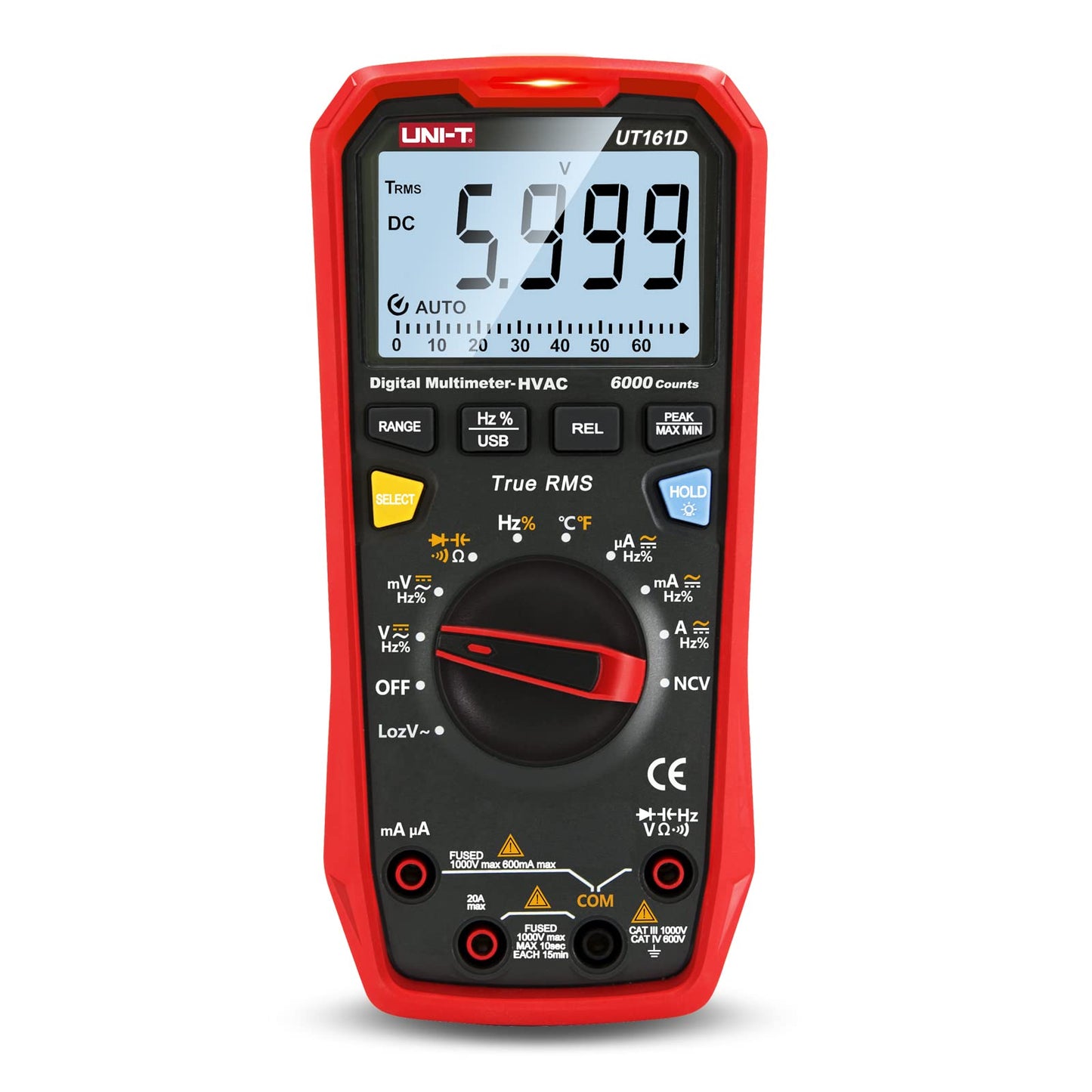UNI-T Multimeter Kit UT161D, 1000V AC DC Volt Ohm Meter Capacitor Tester Frequency Meter True RMS 6000 Counts USB Transmission LOZ ACV Temperature Measurement