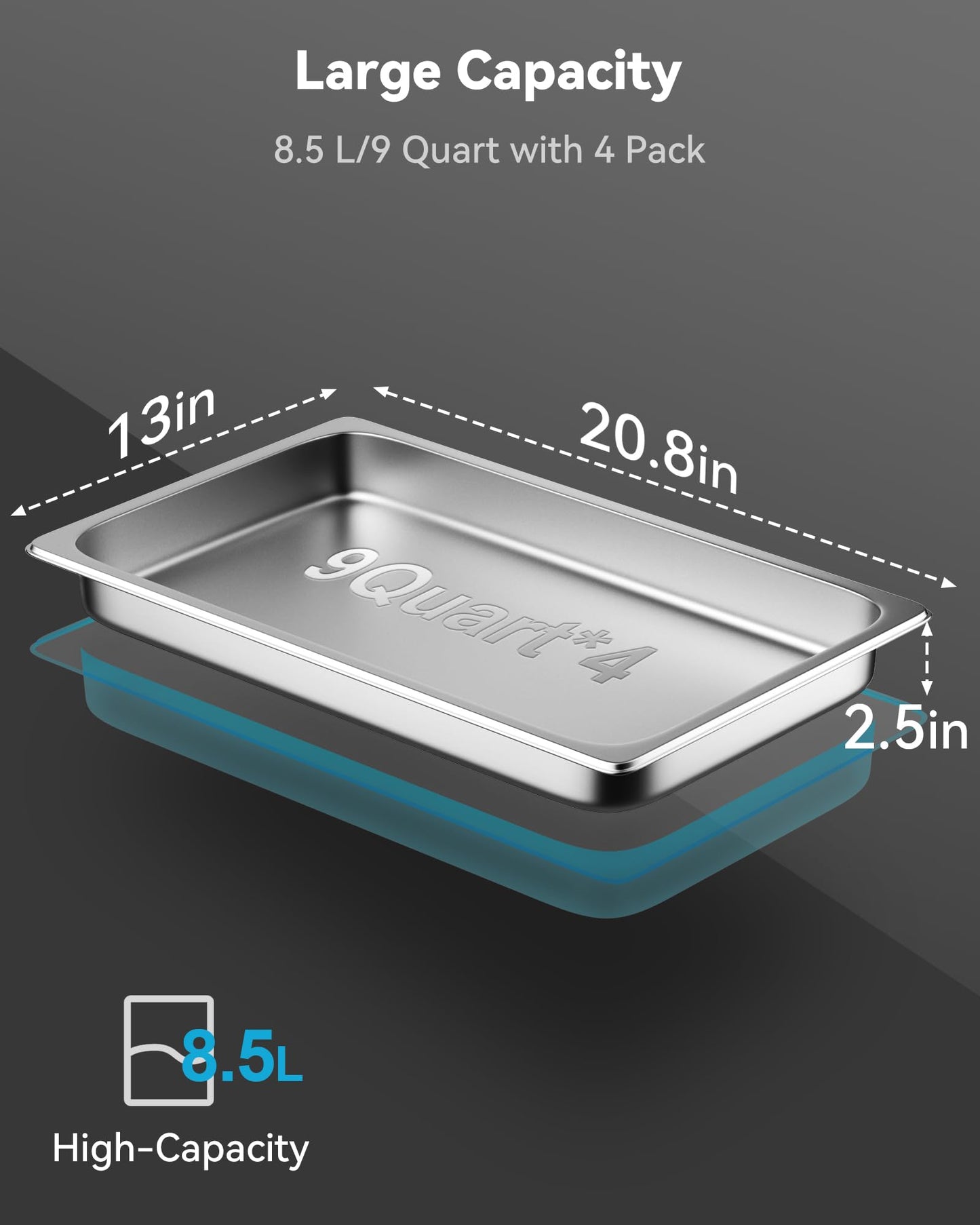 ZeroPone 4 Pack Full Size Hotel Pans with Lids, 2.5" Deep Stainless Steel Steam Table Pan with Lid, 22 Gauge Anti Jam Commercial Catering Food Pans for Hotel, Home, Party, Restaurant, Buffet