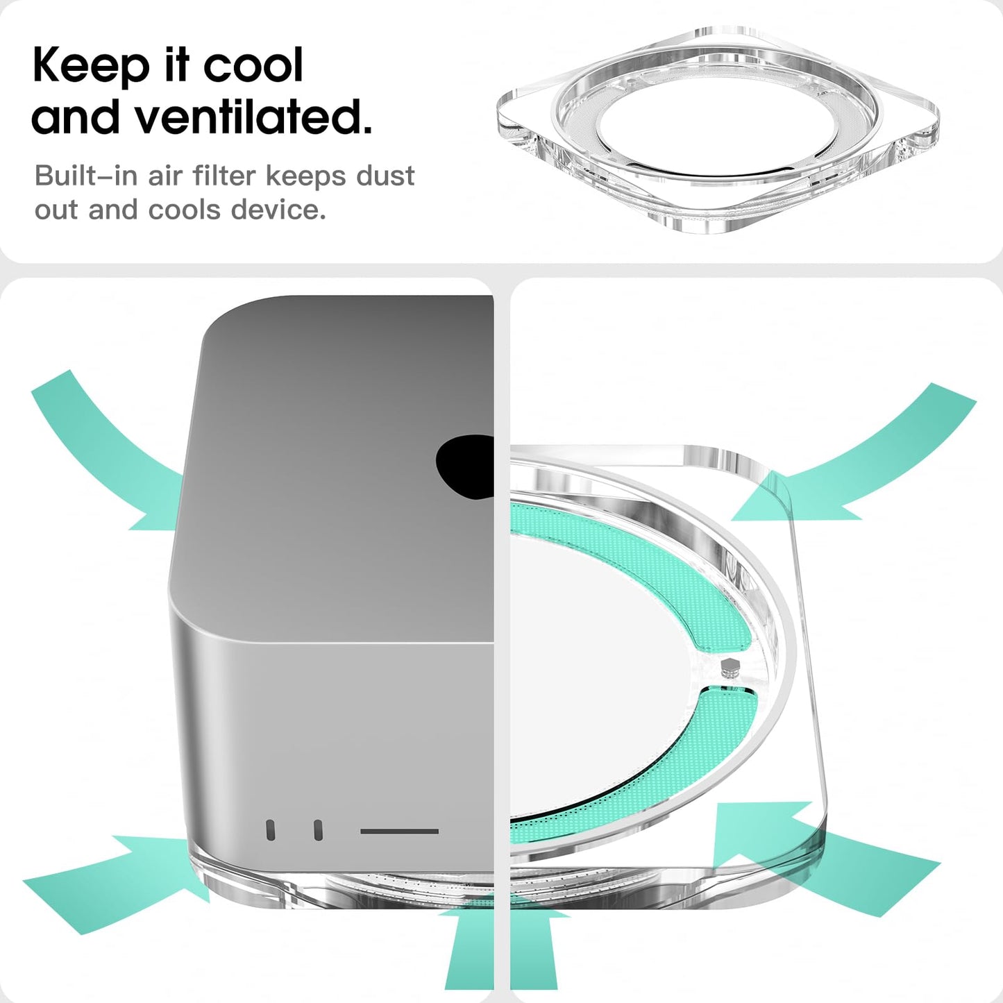 HEWYIOS Transparent Acrylic mac Studio Stand, Built in Detachable air Filter Suitable for Mac Studio M2 Max, M2 Ultra, M1 Max, M1 Ultra Accessories，Cooling Desktop Bracket Mount