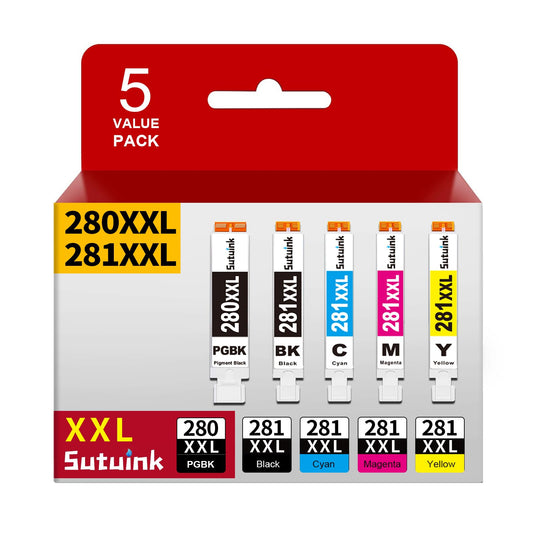 280XXL 281XXL PGI-280 CLI-281 Compatible Ink Cartridge Replacement for Canon 280 281 XXL Ink to use with PIXMA TR8600 TS9500 TR8622 TR8622a TR8620 TS700 TS6100 TS6120 TR7520 TS6200 Printer (5 Pack)