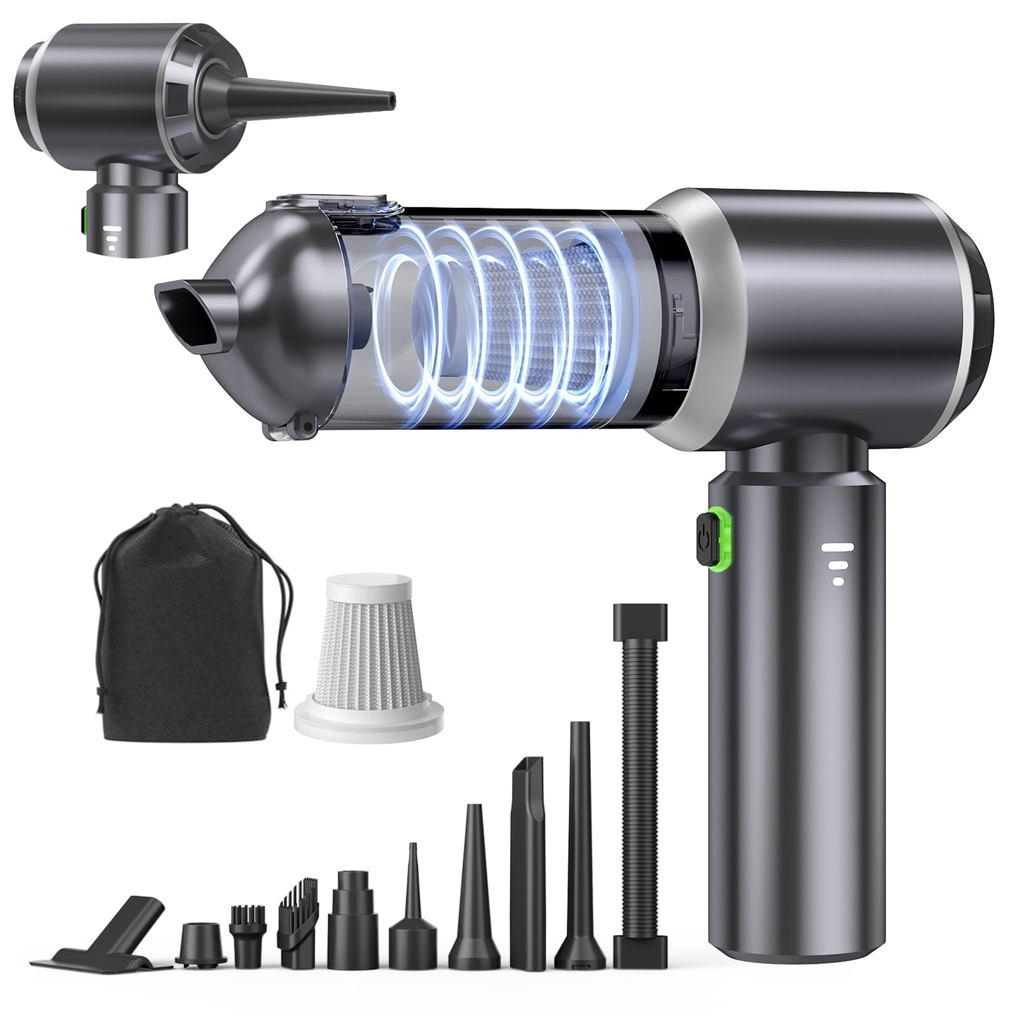 Ytnewin Car Vacuum Portable Cordless, Small Handheld Vacuum Cleaner with 24000PA High Power Suction, Mini Vacuum Cordless Rechargeable with One-Touch Empty, 10-in-1 Hand Vac for Car Home Office Dust