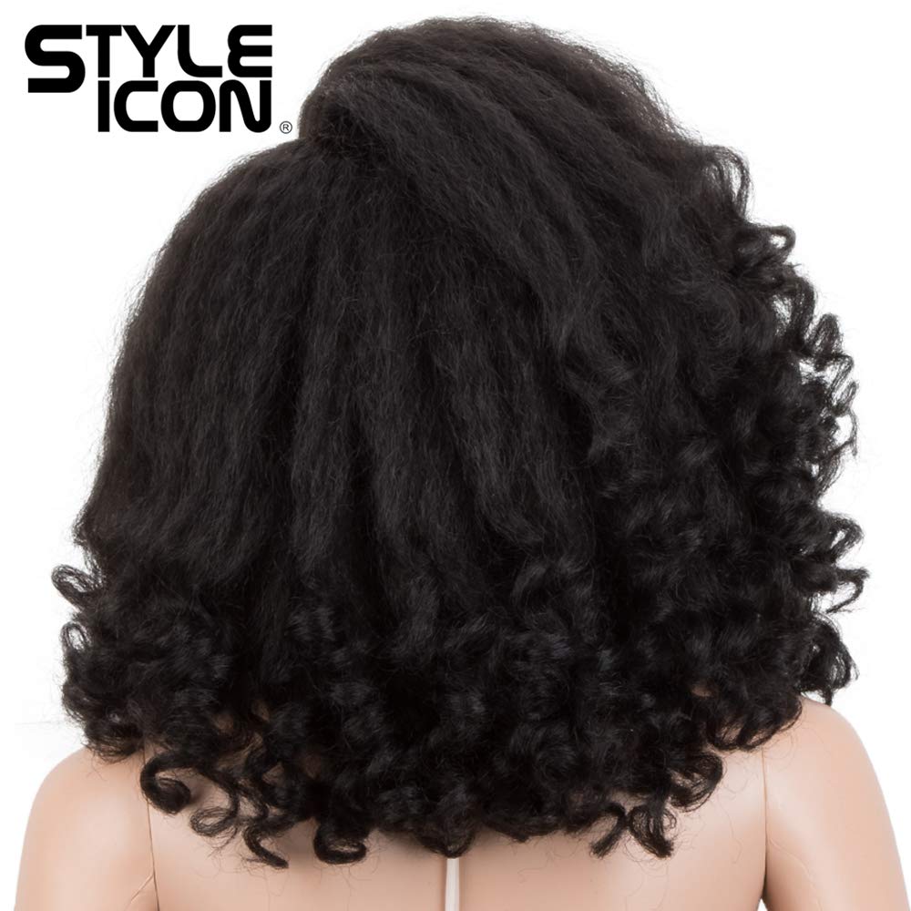 Style Icon 14" Afro Wigs Short Curly Wigs for Black Women Lace Front Side Part Synthetic Wigs (14 Inches, 1B)