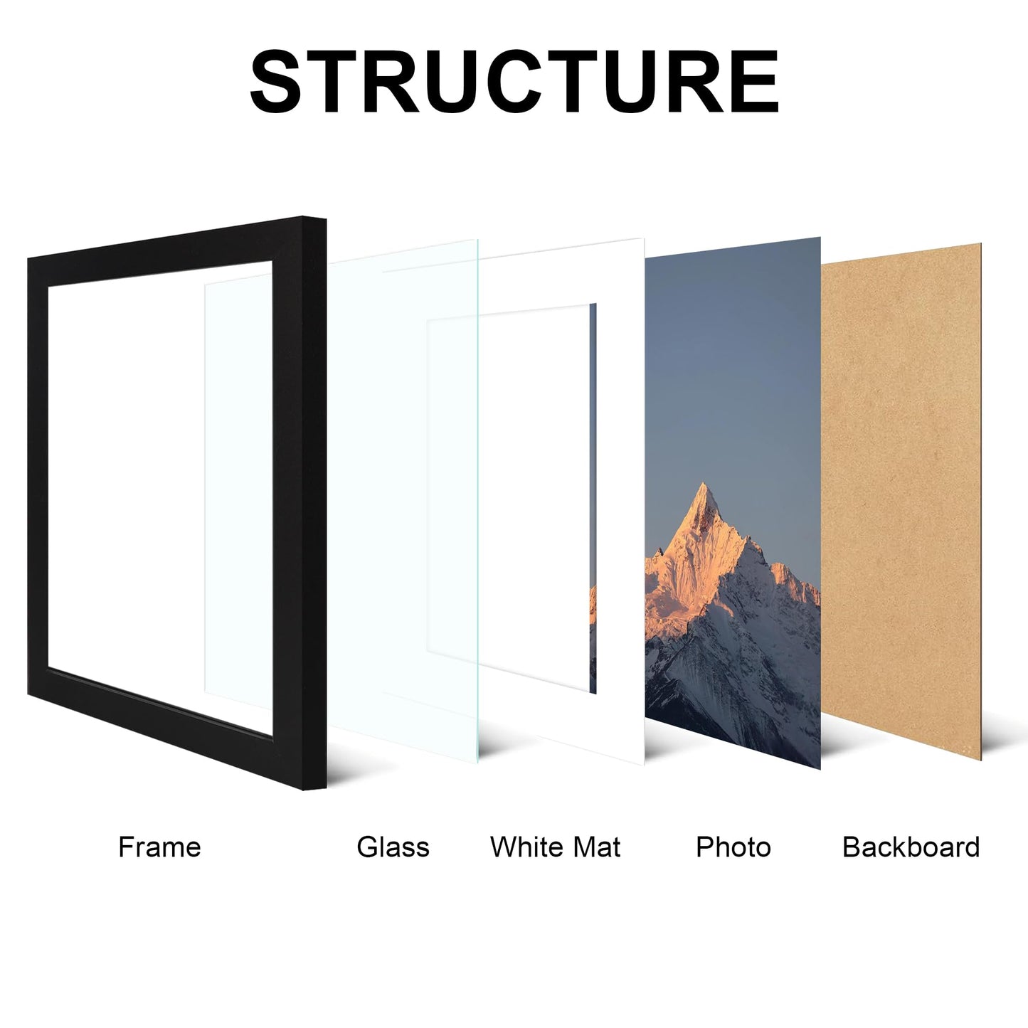 SZYUU 11x14 Picture Frame Set of 4, High Definition Real Glass, Display Pictures 8x10 with Mat or 11x14 Without Mat, Gallery Wall Hanging Photo Frames, Black
