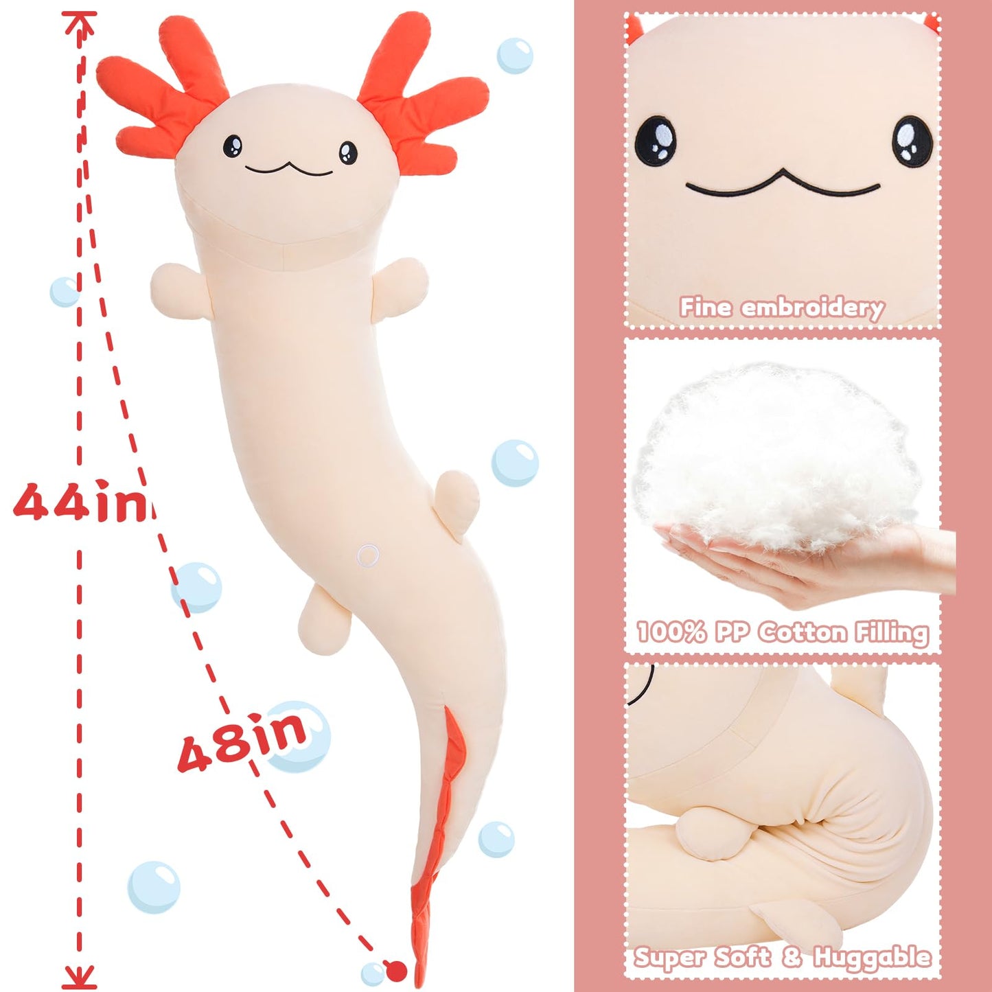 MaoGoLan Giant Axolotl Plush Stuffed Animal,Big Axolotl Plush Pillow Toy,Huge Stuffed Axolotl Body Pillow for Kids Adults, Birthday Present Pink