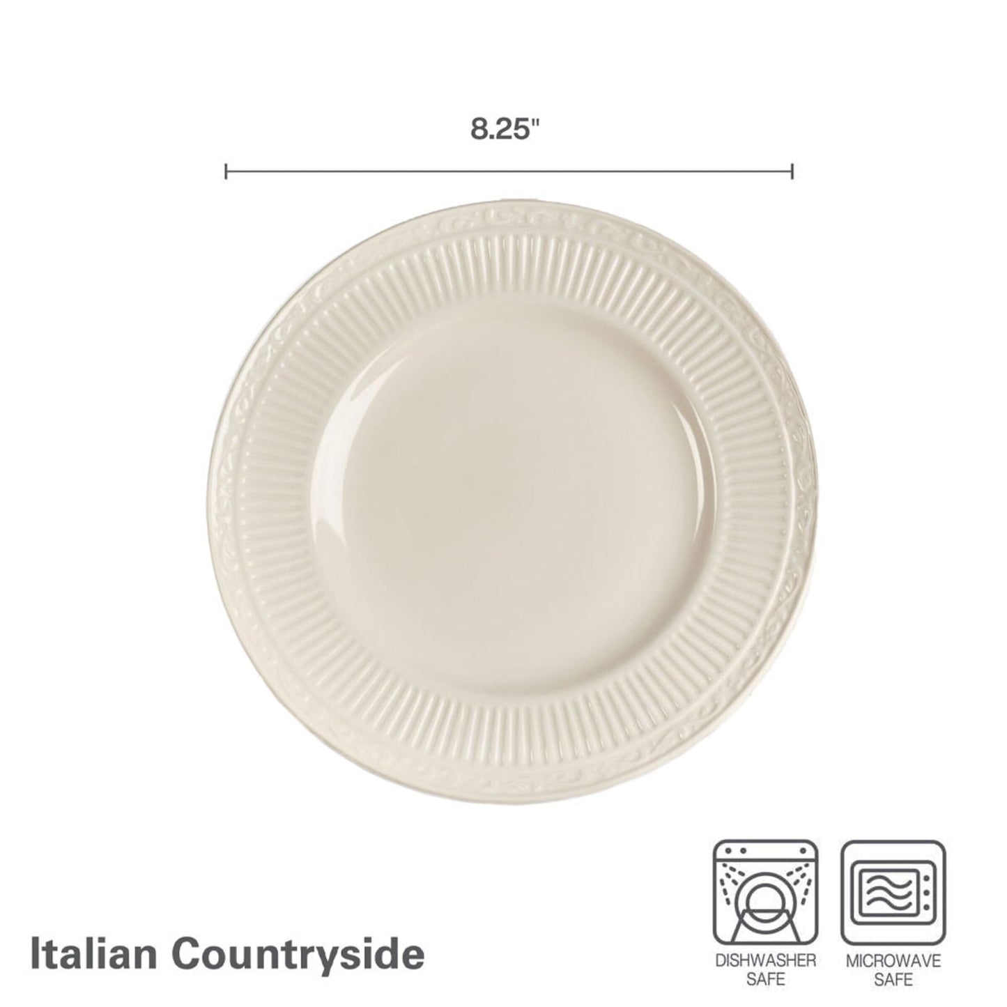 Mikasa Italian Countryside Set of 4 Porcelain Salad Plates, Classic Embossed White Plate Set, Microwave Dishwasher Safe, Cream, 8.25 Inch