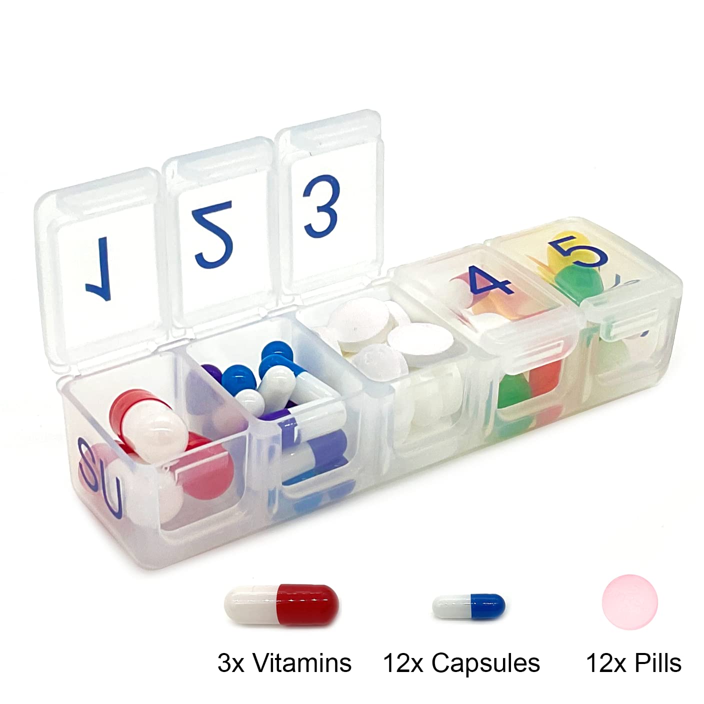 e-Pill 5 Times a Day x 7 Day Compact Weekly Pill Organizer, Vitamin and Medicine Pill Box - with Discreet Case