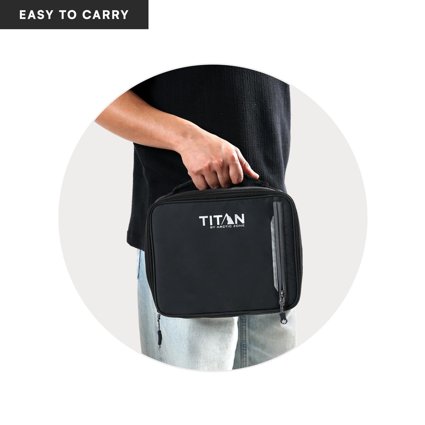 Titan by Arctic Zone Fridge Cold Lunch Box with 2 Gel Ice Packs, Small Insulated Cooler Bag with Leak Proof Lining for School and Work, Black Ice