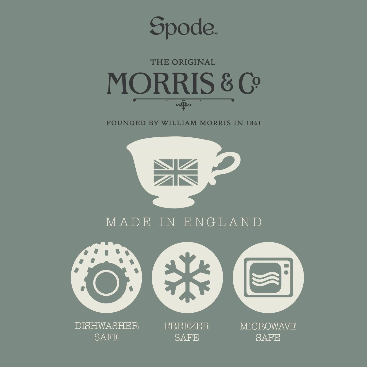 Spode Morris & Co Standen 11-Inch Dinner Plates, Set of 4 - Earthenware Dinnerware with Green Leaf Border Design, Microwave, Dishwasher, Freezer Safe - Elegant Tableware, Made in England