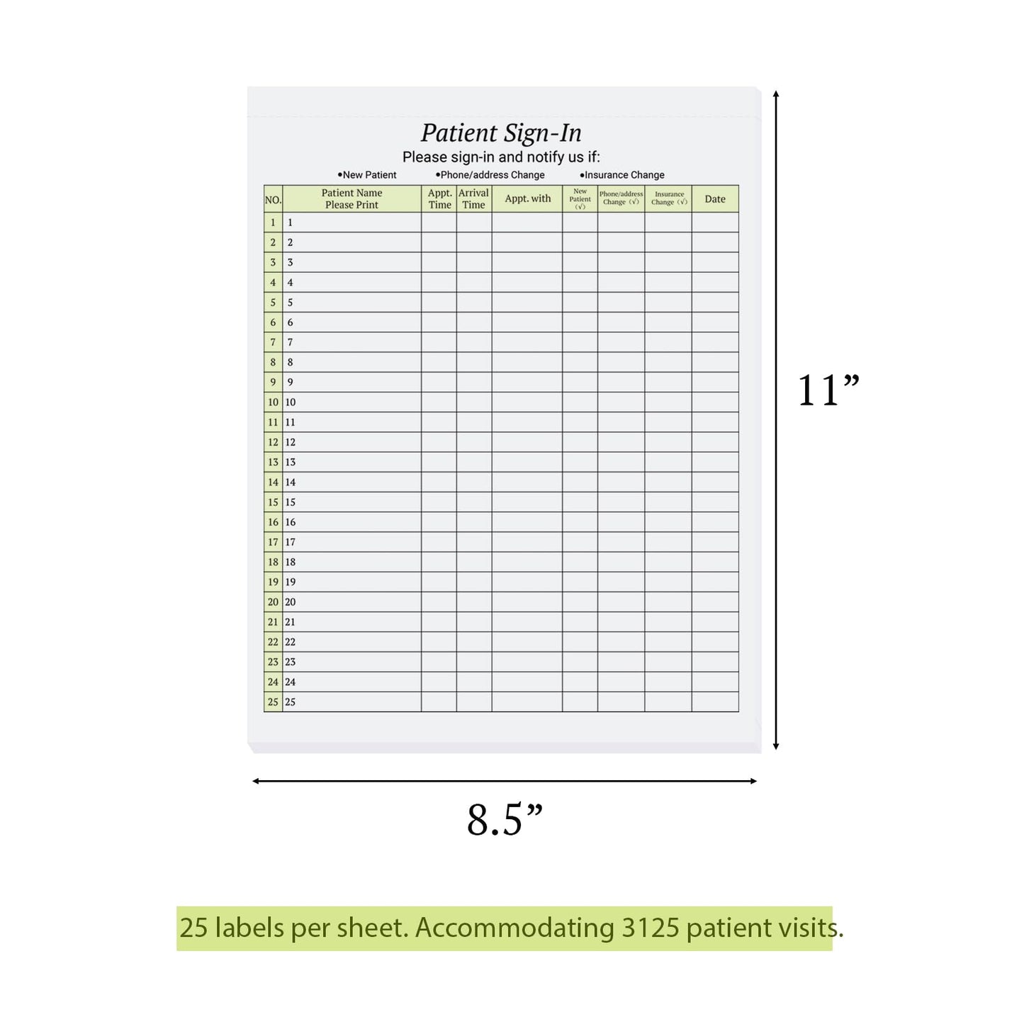 suituts 125 Patient Sign in Sheets, HIPAA Compliant, 3 Part Carbonless Patient Sign in Forms, Peel Off Adhesive Sign in Sheet for Medical Offices, Doctors, Clinic, 3125 Labels