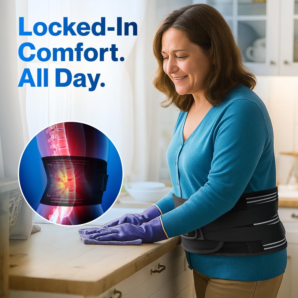 Modvel Back Braces for Lower Back Pain Relief with 6 Stays, Breathable Back Support Belt for Men/Women for work, Anti-skid lumbar support belt with 16-hole Mesh for sciatica (M)
