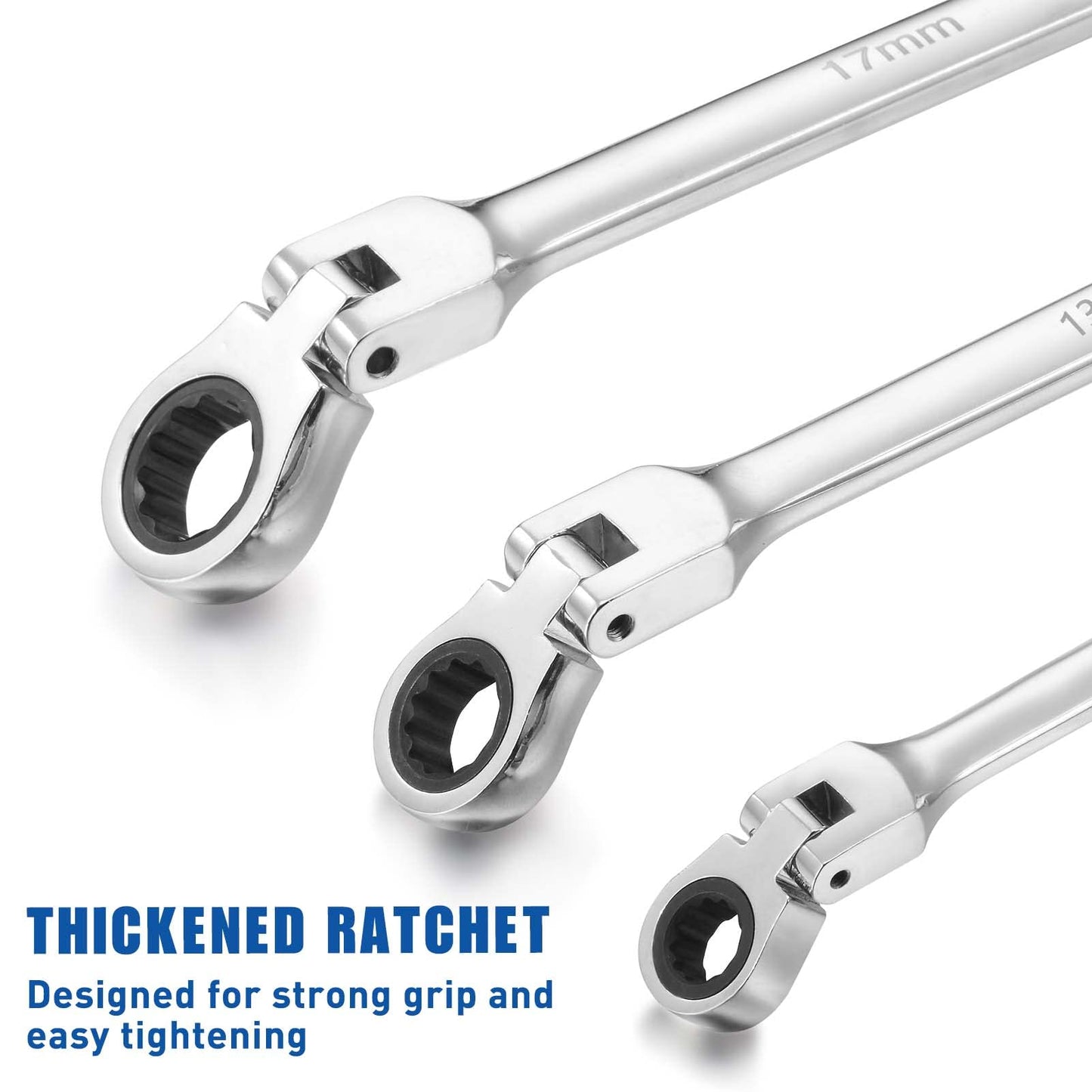RIMKOLO 6-Piece Extra Long Flex-Head Ratcheting Wrench Set, 72-Tooth Double Box End Wrench Set, CR-V Steel ratcheting wrenches with Metric 8mm - 19mm