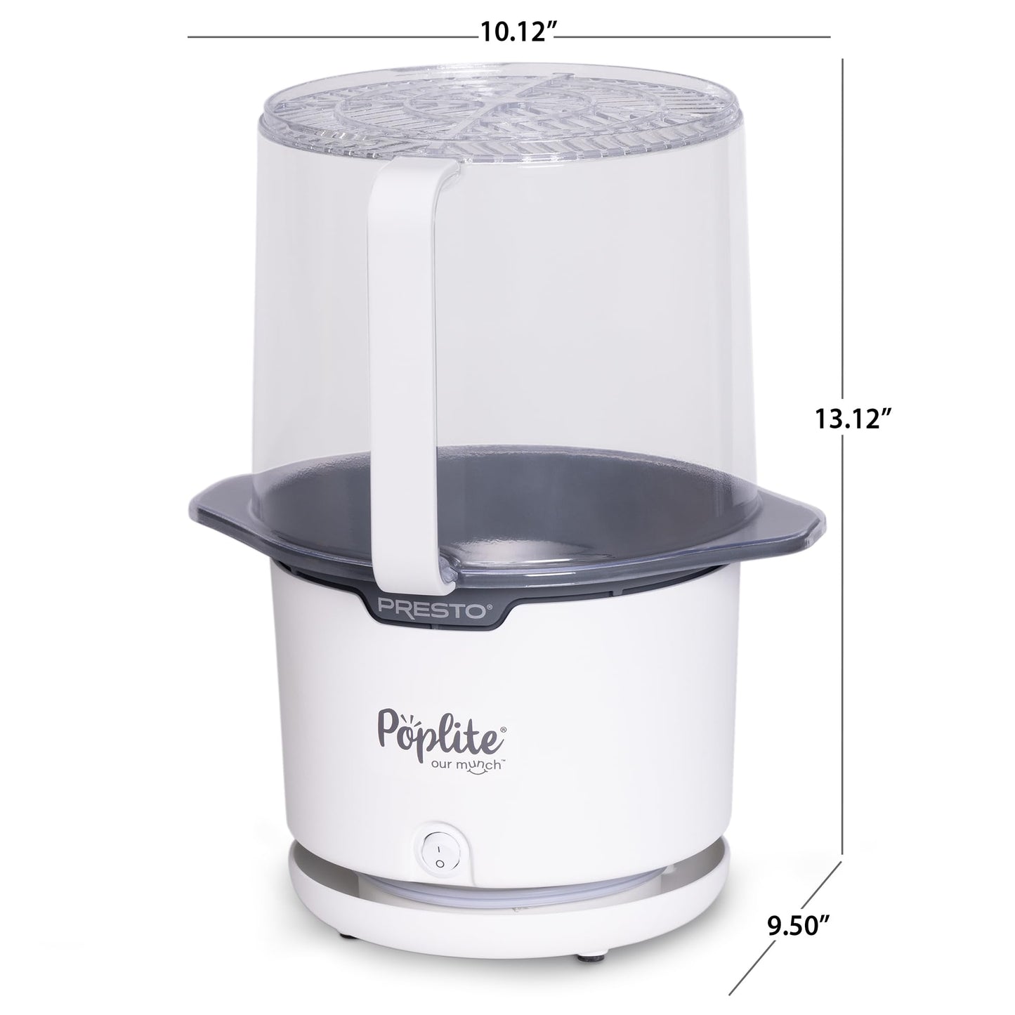 Presto 04812 PopLite Our Munch Hot Air Popcorn Popper - Family Sized, Built-In Serving Bowl, Compact Design, 15 Cups, White