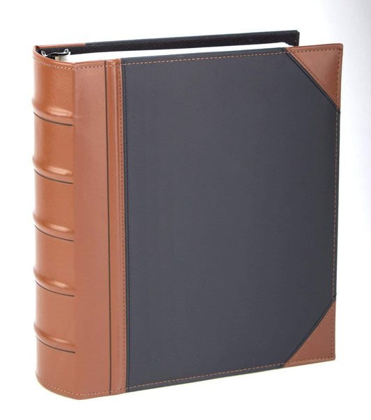 Executive Binder, English Leather 2 Tone with Stitching and Ribbed Spine, Heavy Duty 1.1/2 Inch 3 D-ring with Buster, Holds 350 8.5x 11 Sheets (Black)