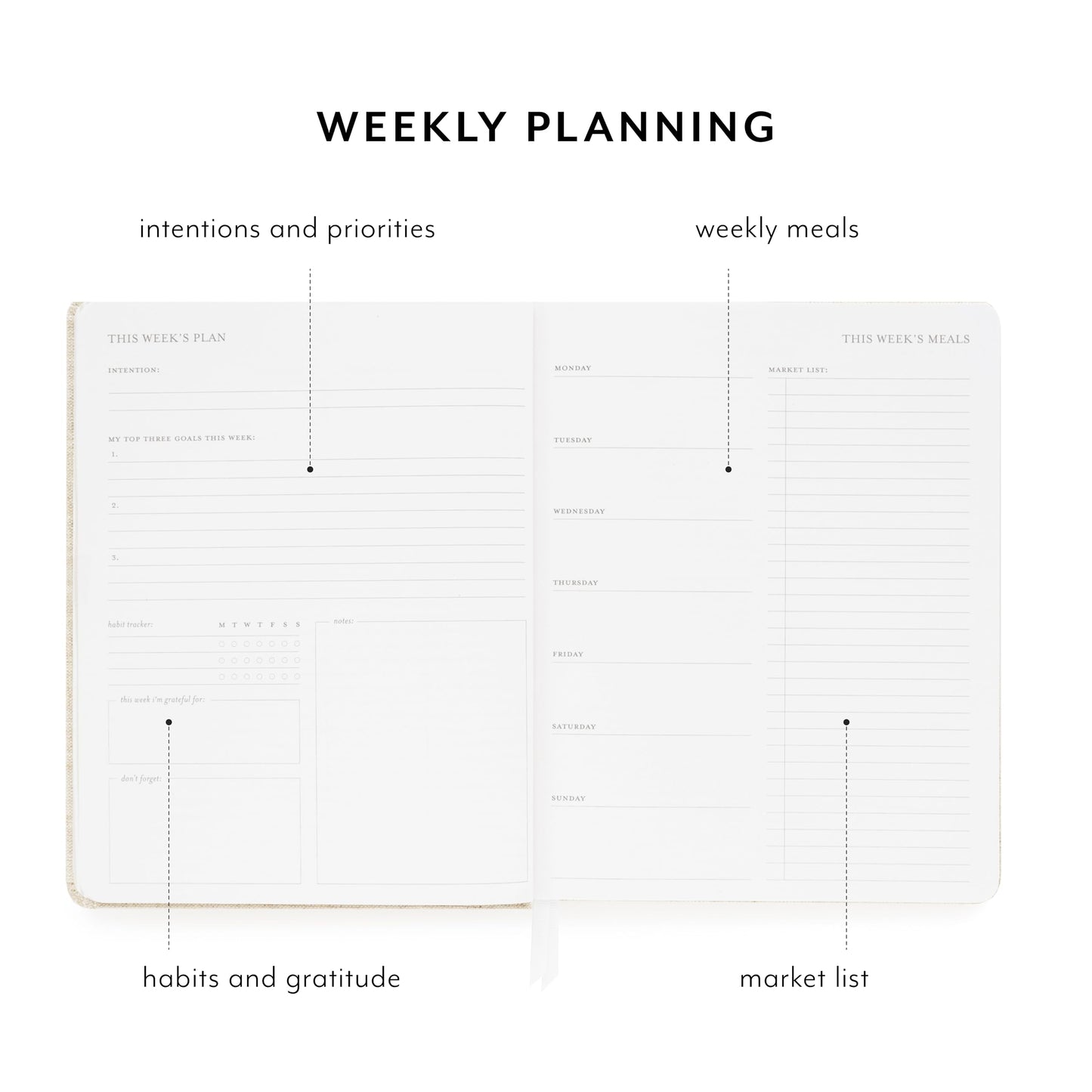 Sugar Paper Undated Daily Planner, Fabric Cover, 7 x 9 Inches, Hardcover Weekly Planner (Sage)