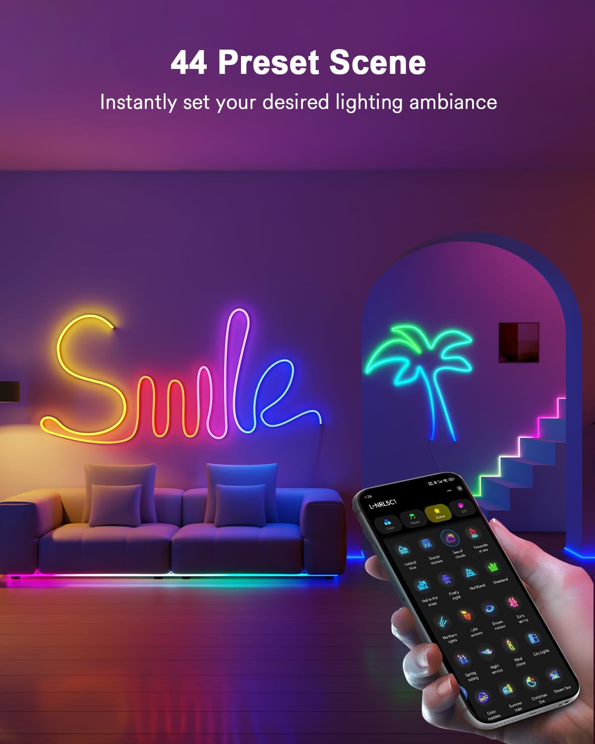 Lumary Smart RGBAICW Neon Rope Lights Indoor, 16.4ft Led Strip Light Works with Alexa/Google Assistant, Warm White to Cool White Rope Light for Bedroom Wall Decor, Halloween, Christmas, 180LEDs/m