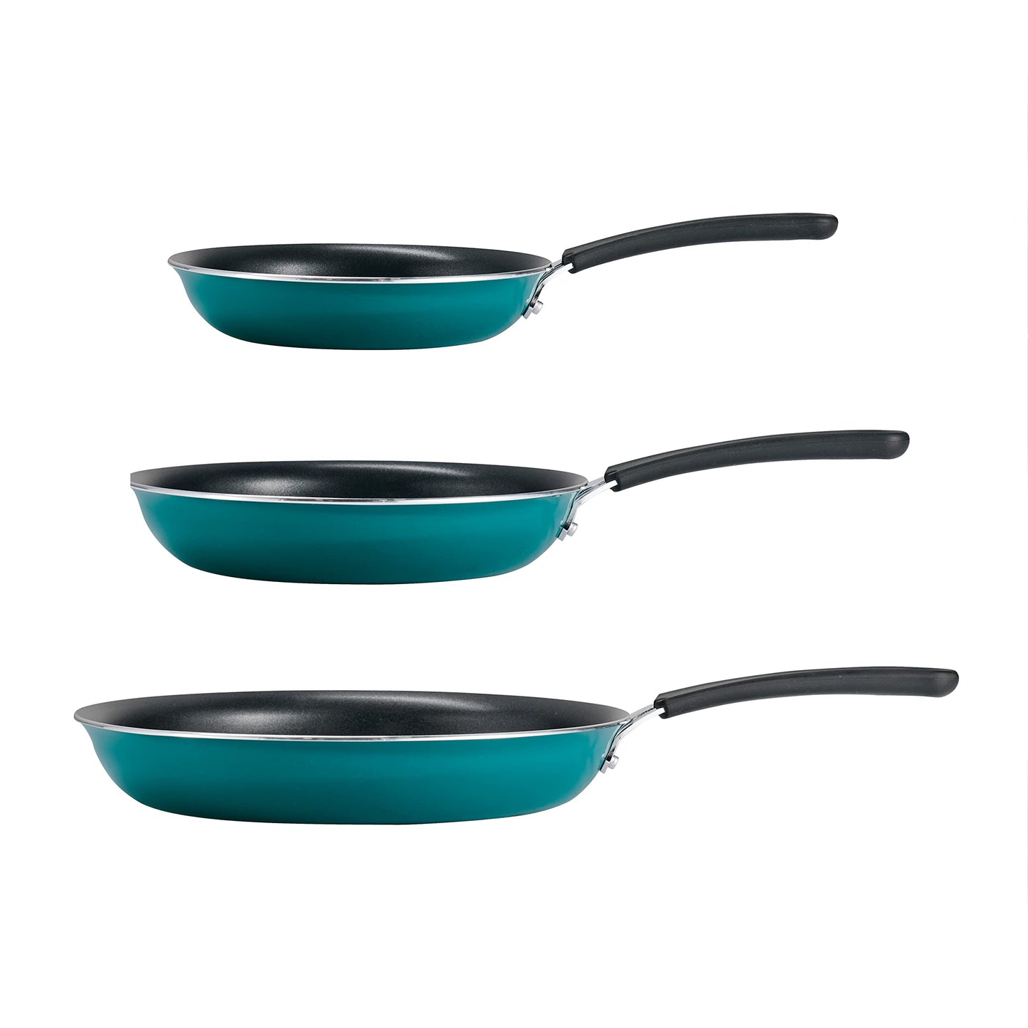 Tramontina Porcelain Enamel Non Stick 3-Pack Frying Pans, Skillet Set with Reinforced Nonstick Coating, Dishwasher and Oven Safe (Teal)