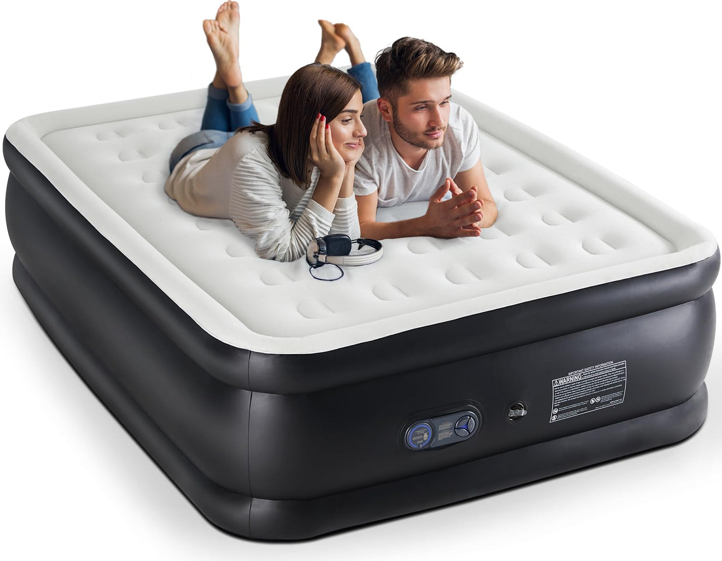 DUMOS Queen Air Mattress with Built-in High Capacity Pump- 18" Inflatable Blow Up Airbed, Double Height Air Bed for Home or Camping, Non-Slip Bottom Design, Weight Capacity 660 lbs